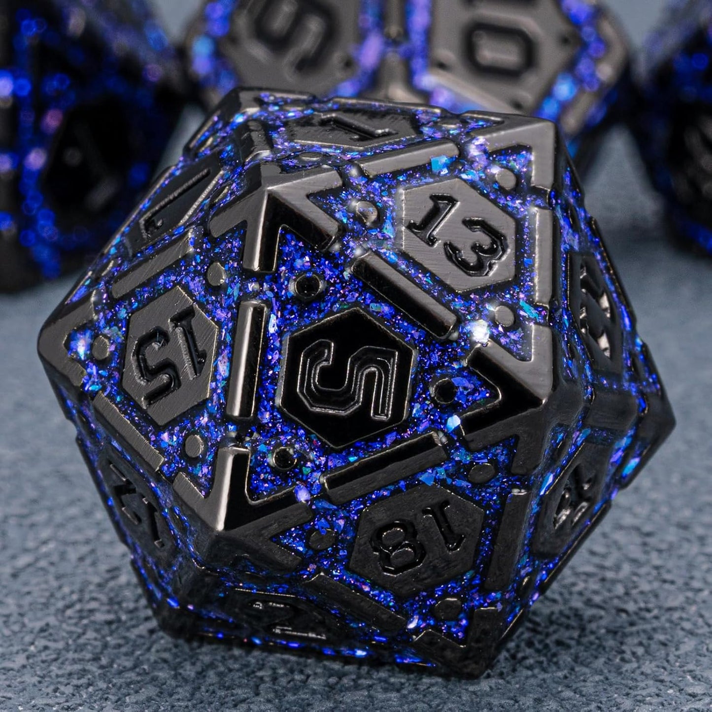 DND Metal Dice Set, Polyhedral Dice Set for RPG D&D Dice with Cracks Dungeons and Dragons Dice Set for RPG TTRPG D&D Die with Gift Case(Black Nickel Purple)