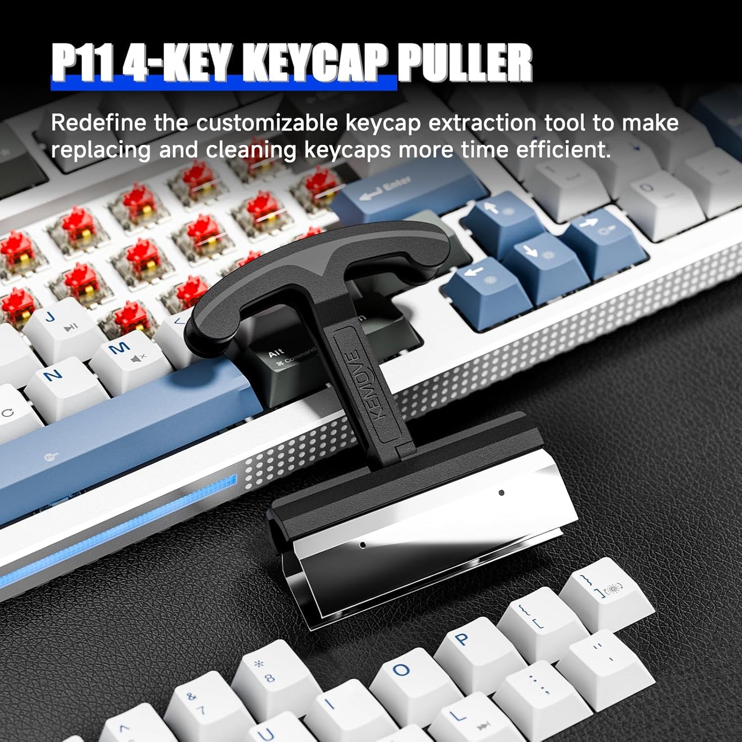 KEMOVE P11 4-Key Keycap Puller - Custom Gaming Mechanical Keyboard Cleaning and Removal Tool, Made with PC and 420 High-Carbon Stainless Steel, Suitable for Standard Layout Keyboards(Black)