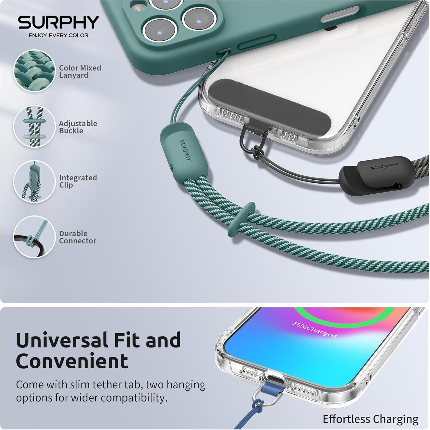 SURPHY 3 Pack Phone Wrist Strap with CellPhone Tether Tab, Cellphone Lanyard, Phone Strap with 2-Color Braided, Wrist Lanyard