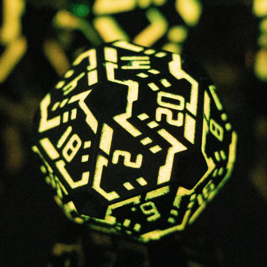 Metal DND Sci-fi Dice Set 7PCS Luminous Orange Stripe Polyhedral Dice for Dungeons Dragons RPG Role Playing Game, Glitter D and D Dice with Gift Box D6 D8 D10 D12 D20