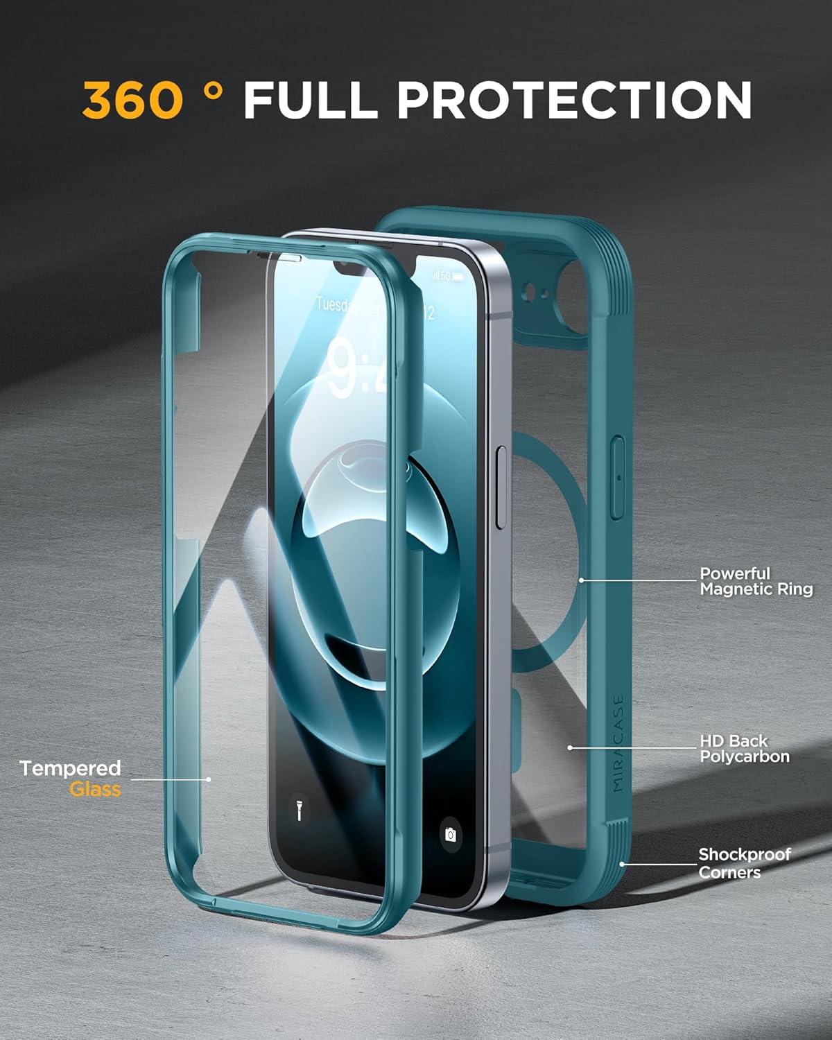 Miracase Magnetic for iPhone 16e Case Full-Body Phone with Built-in Glass Screen Protector, [Compatible with MagSafe] Military Drop Proof 16E Cover Bumper 6.1 inch, Green