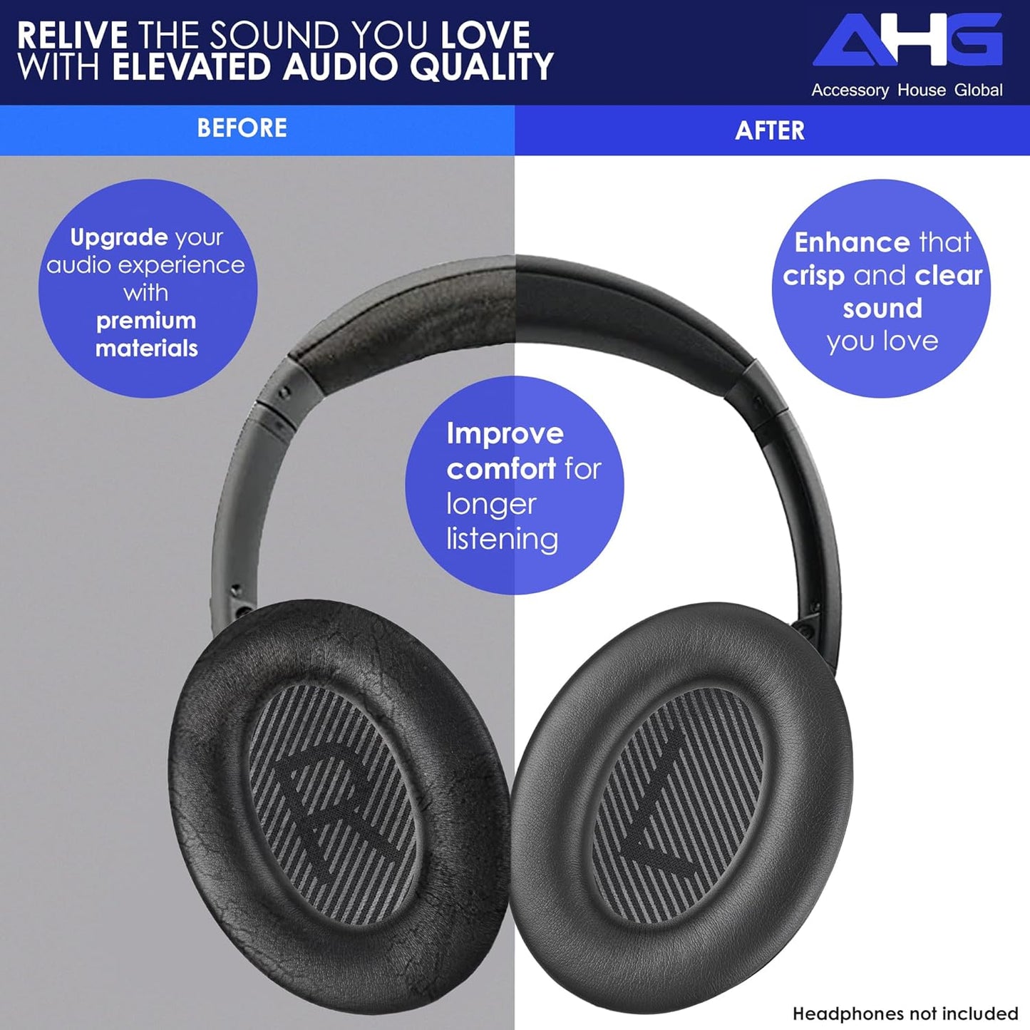 Replacement QC Ear Pad and Headband Pad Kit Cushion. Compatible with Bose QuietComfort (2023) QC45 QC35 QC35 II QCSC QCSE Wireless Noise Cancelling Headphones (Black)