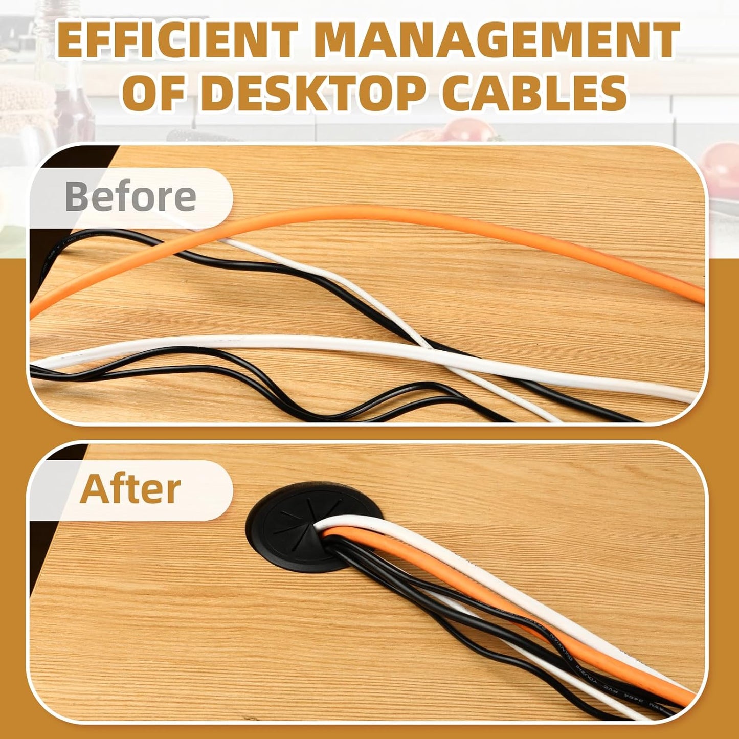 Desk Grommet 2 Inch (50 mm) 8 Pieces, Desk Hole Cover for Cables Black, ABS Plastic Grommet Hole Cover with Hole Saw for Wires Cables Through The Countertop by XIOGZAXI