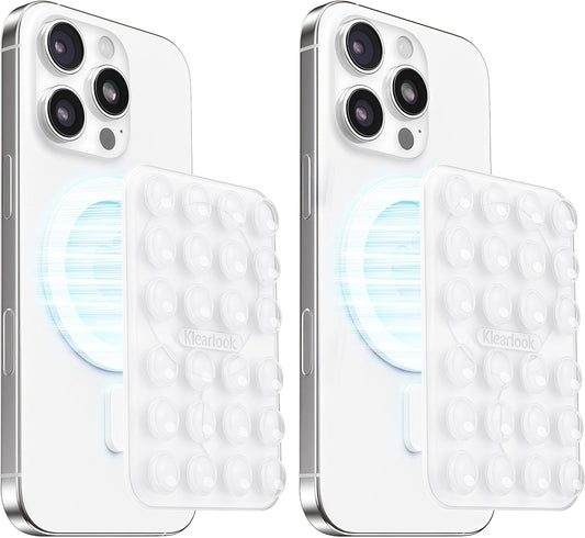 Klearlook 2PCS Magnetic Suction Phone Mount for MagSafe Case, Sticky Phone Grip Holder for iPhone, Removable Hands-Free Selfie/Video for TikTok Influencers, Women Girl Teen Gift, Transparent