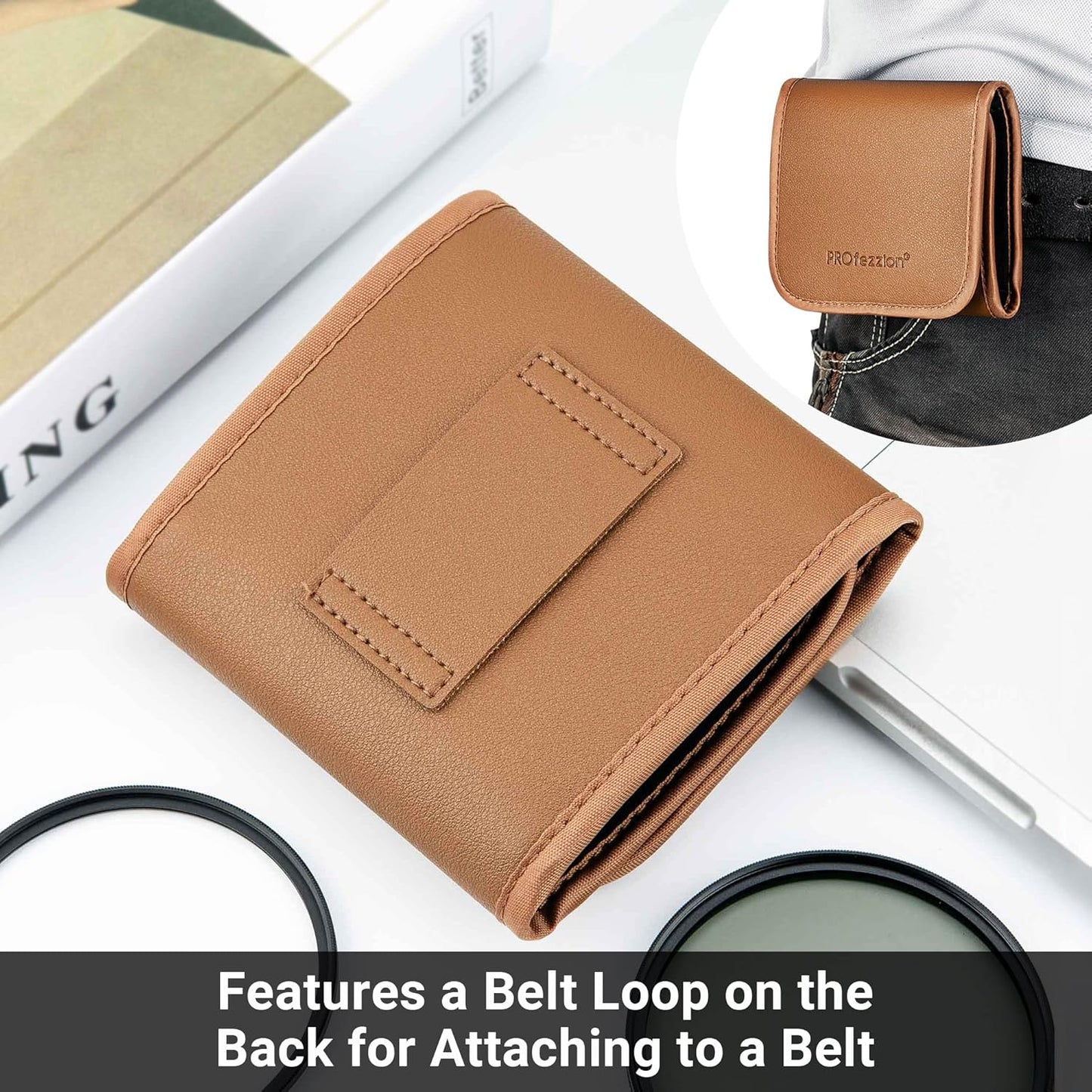 PROfezzion 3-Pocket Foldout Filter Pouch for 82mm Camera Lens Round Filter, Shock Resistant & Anti Scratch Photography Filter Case, Filter Carry Case with Microfiber Cleaning Cloth