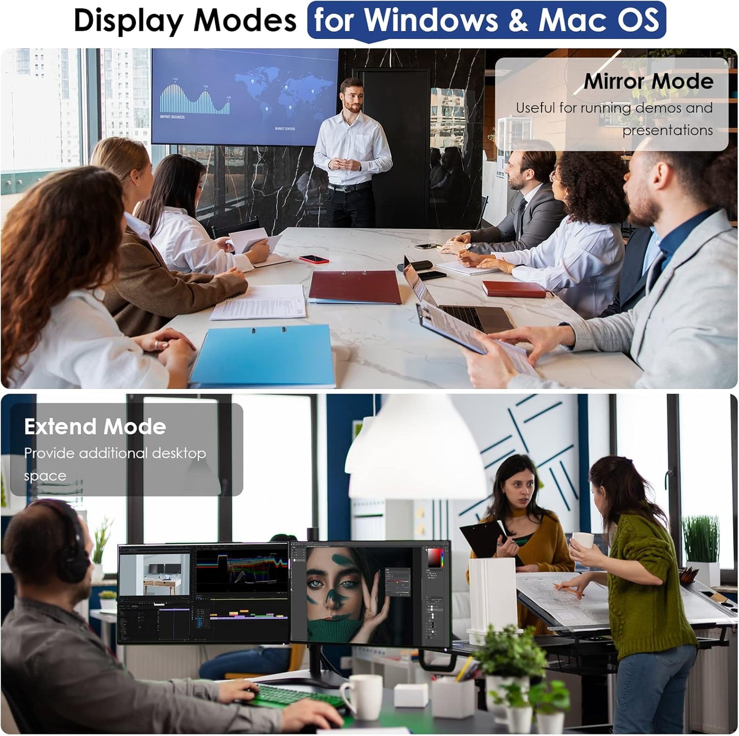 WAVLINK USB Laptop Docking Station Dual Monitors, DisplayLink Computer Dock for M1 M2 Mac and Windows, ChromeOS, Ubuntu 20.04/22.04 (HDMI & HDMI/DVI/VGA, 6xUSB Ports, LAN, Audio)