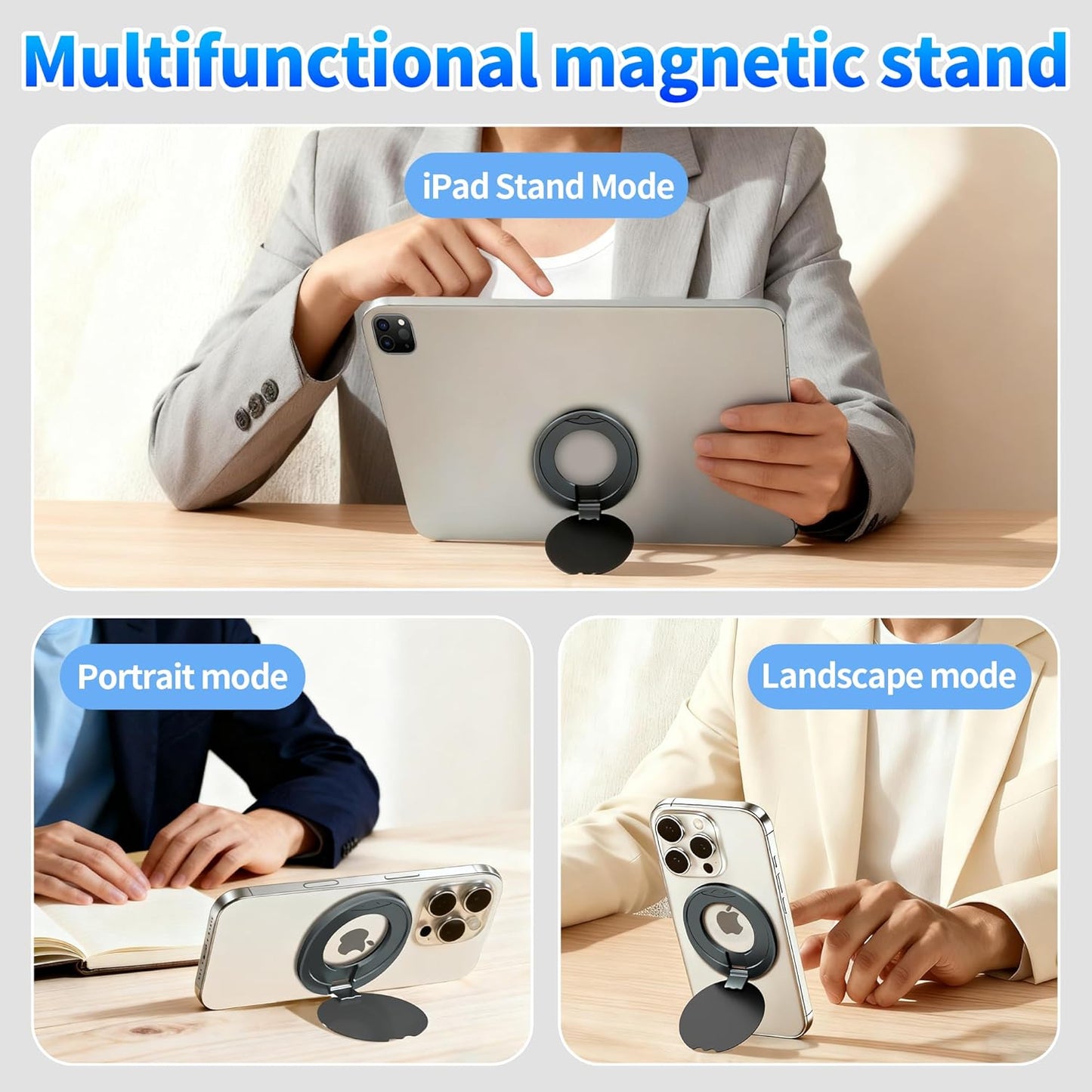 Magnetic Phone Holder for Magic Keyboard, Slim Portable Foldable Magnetic Phone Stand for iPad/Samsung Keyboard Cases, Compatible with Magsafe and Non-Magsafe All Phone (Gray)