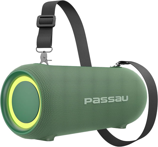Passau Portable Bluetooth Speakers 40W Peak Loud Stereo Sound, Passive Radiators-Deep Bass, All Day Playtime, Adjustable Strap, BT5.3, IPX5 Wireless Speaker RGB Lights for Indoor Outdoor-Green