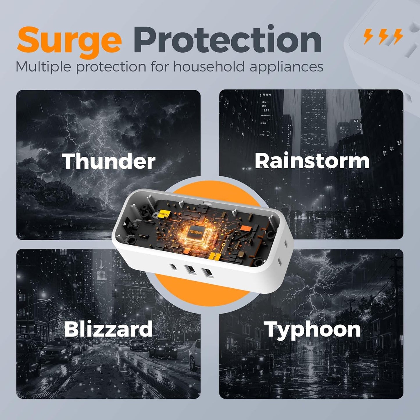 Multi Plug Outlet Splitter, TESSAN Multiple Plug Surge Protector, 5 Outlet Extender with 3 USB (1 USB C), 3-Way Wall Charger for Home Office Dorm Room Essentials