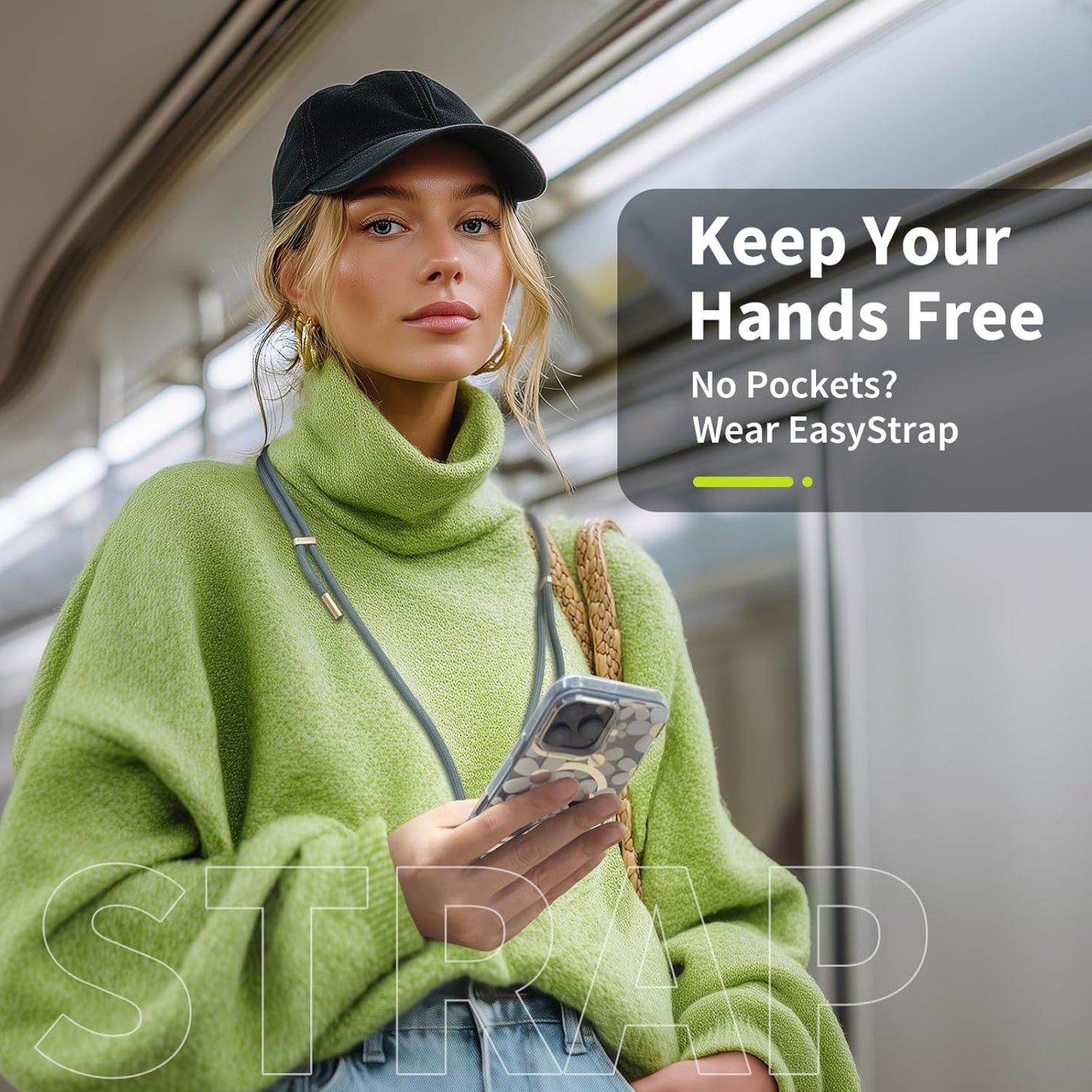 SWITCHEASY 6mm Adjustable Crossbody Phone Strap Compatible with Most Phones, Anti-Theft & Ant-Drop, Hands Free for Phone Lanyard Crossbody with Strap Card Phone Tether Tab - EasyStrap (Sea Foam)