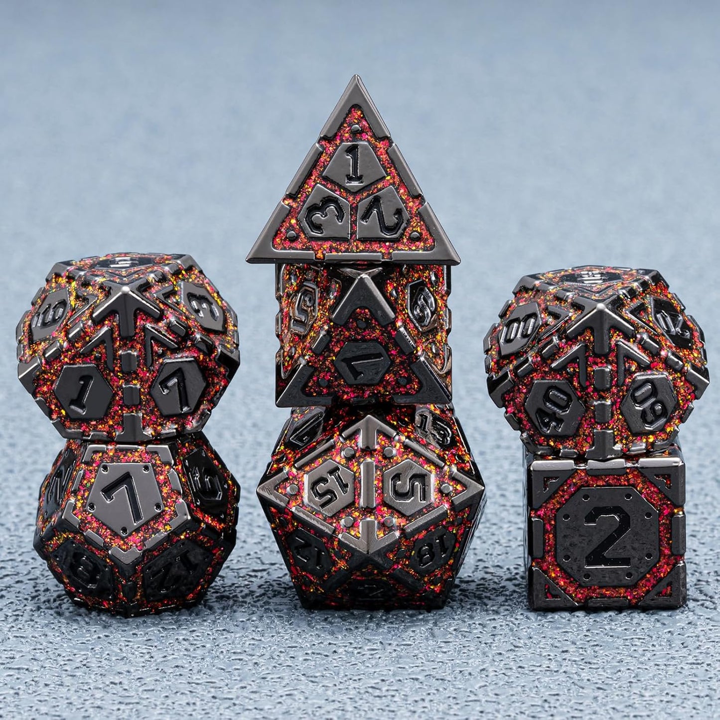 DND Metal Dice Set, Polyhedral Dice Set for RPG D&D Dice with Cracks Dungeons and Dragons Dice Set for RPG TTRPG D&D Die with Gift Case(Black Nickel Red)