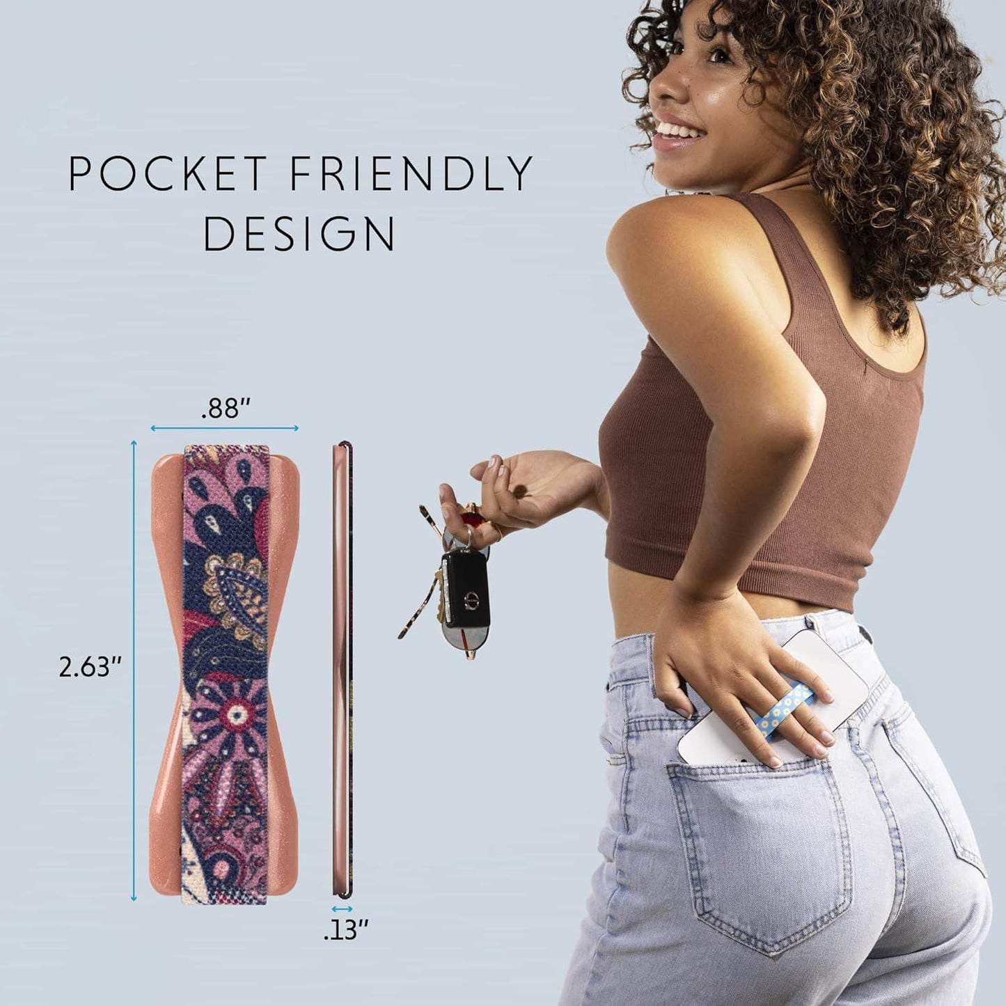 LOVEHANDLE Universal Phone Grip for Smartphones & Mini Tablets - Phone Holder for Hand - Wireless Charging Compatible - Made in The USA - Rose Paislies