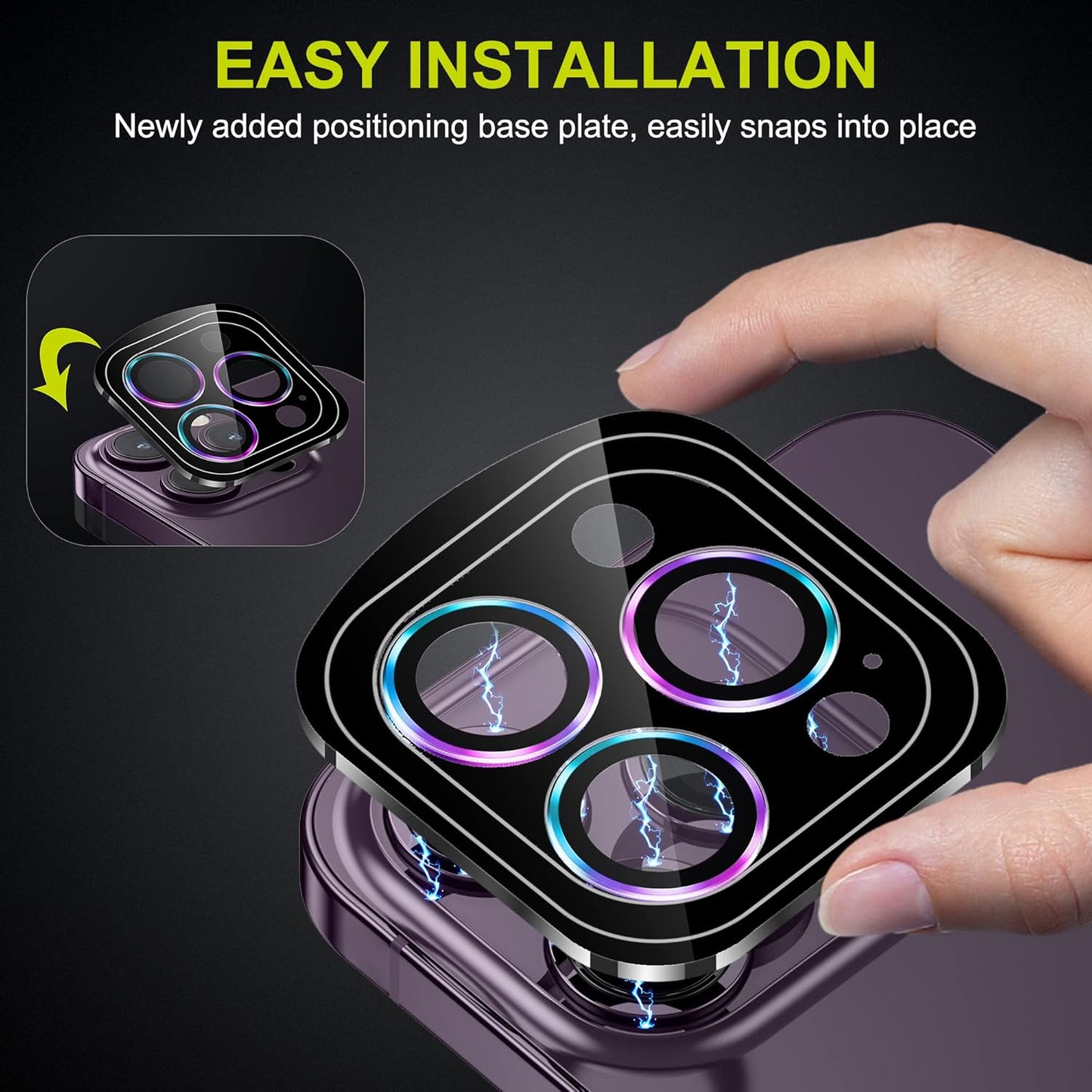 WSKEN for iPhone 14 Pro/iPhone 14 Pro Max Camera Lens Protector,[Night Shooting Mode] HD Tempered Metal Glass Camera Screen Protector Cover Film Accessories,Deep Purple + Colorful