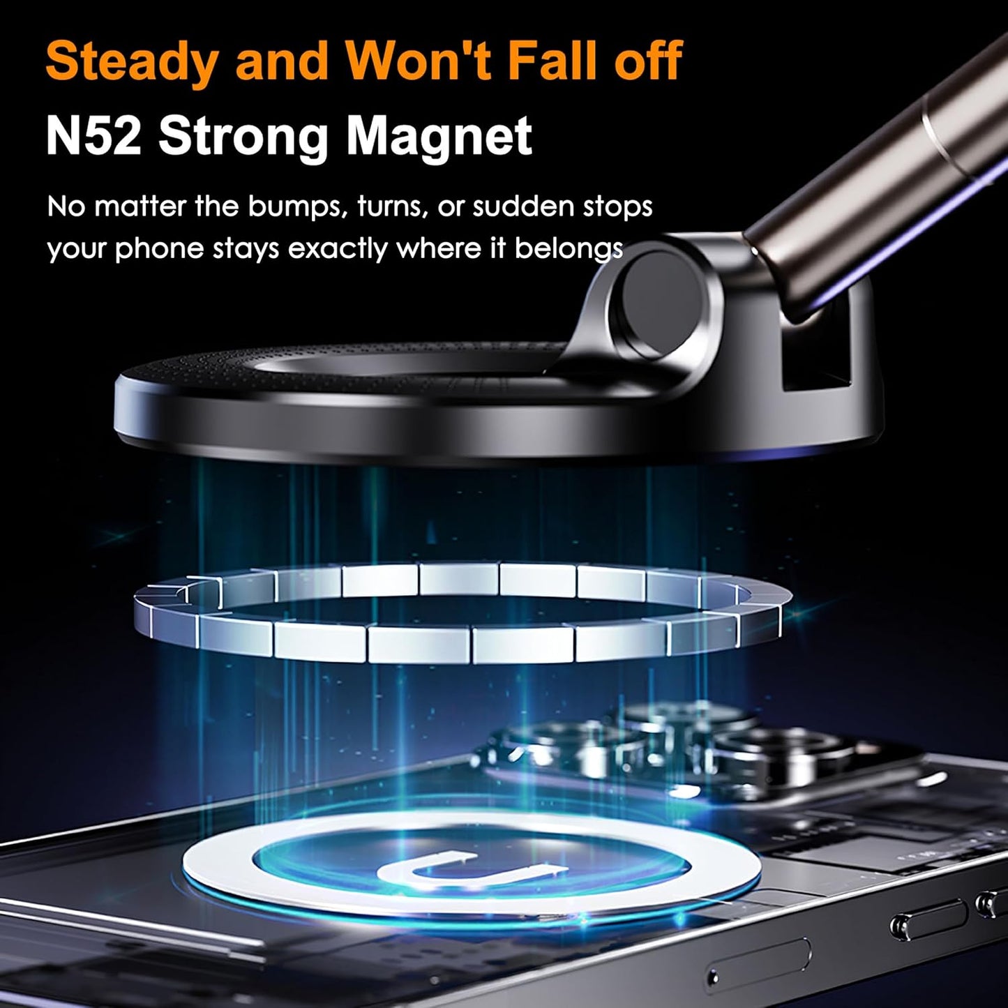 Vacuum Magnetic Car Phone Holder Foldable Mount with Ultra Suction Cup for Magnetic Phone Cases Cell Phone Holders for Car/Gym/Mirror Use Compatible with iPhone & Android