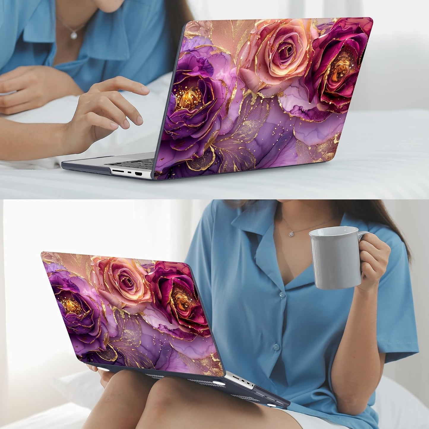 Mektron Case for MacBook Pro 16" M4 A3403 A3186 M3 A2991 M2 A2780 M1 A2485 (2021/2023/2024) Pro/Max with Touch ID, Hard Shell Plastic Laptop Cover Keyboard Cover Screen Protector, Marble Flowers