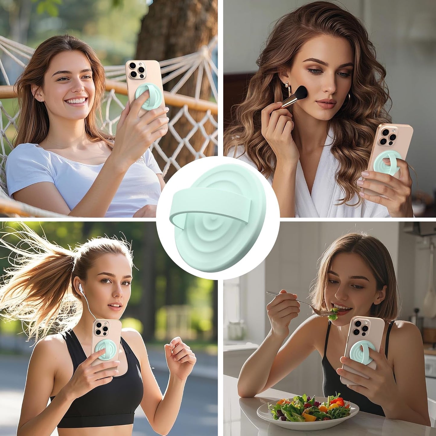 Magnetic Phone Ring Grip Holder, Silicone Finger Loop Grip, Compatible with MasSafe, Back of Phone for iPhone Pro Max/Plus/16/15/15/14/13/12 Series, Mint Green