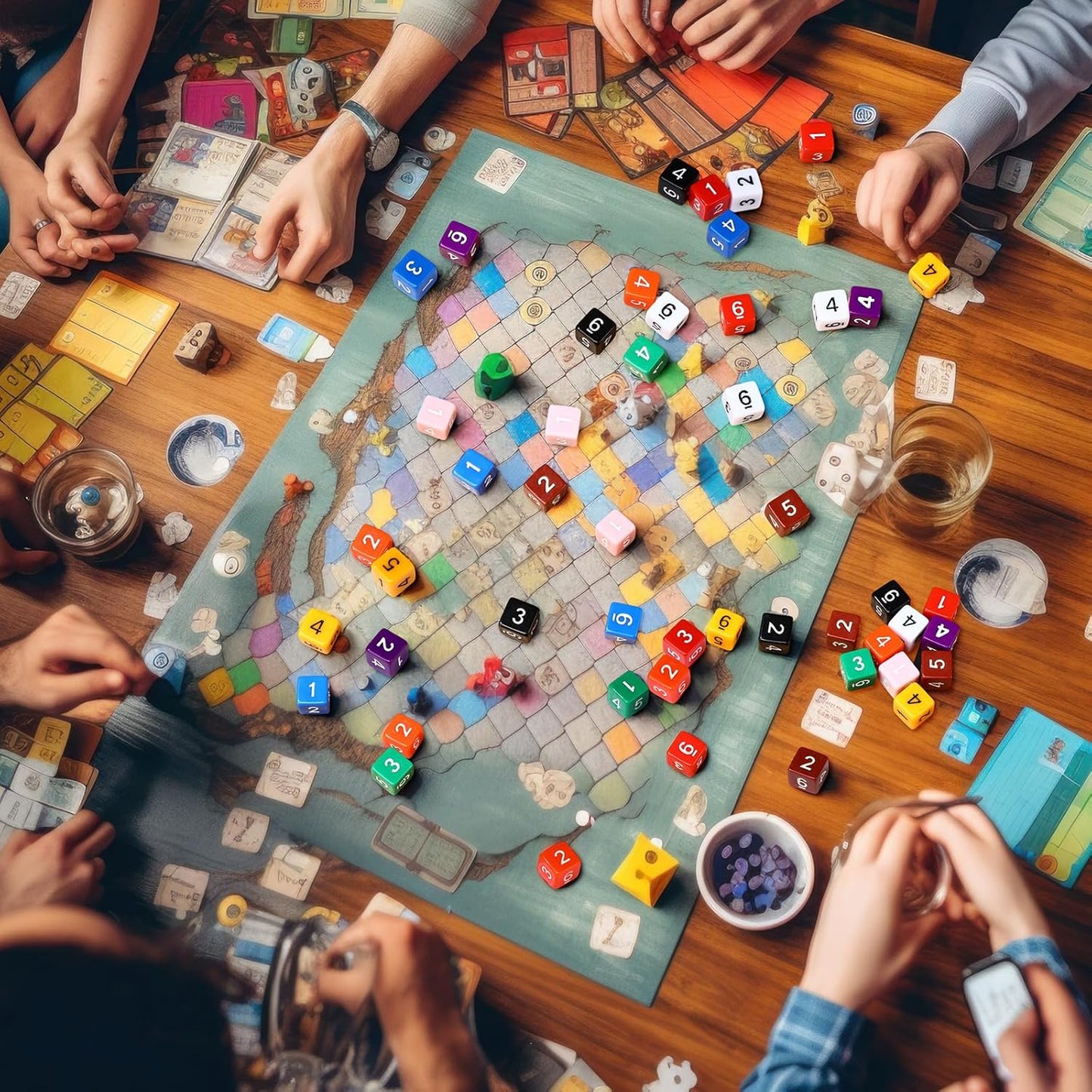 Poen 100 Pcs 16mm Dice Set Bulk, 6 Sided Standard Colored Dices with Numbers, D6 Polyhedral Games Dice for Board Games, Parties (Solid Color)