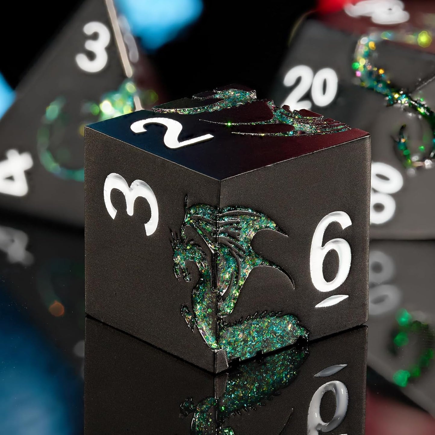 D&D Dice Set Metal Dragon Polyhedral DND Dice Set with Dragon Gift Box for Game Dice Dungeons and Dragons TTRPG(Black with Glitter Green Dragon)