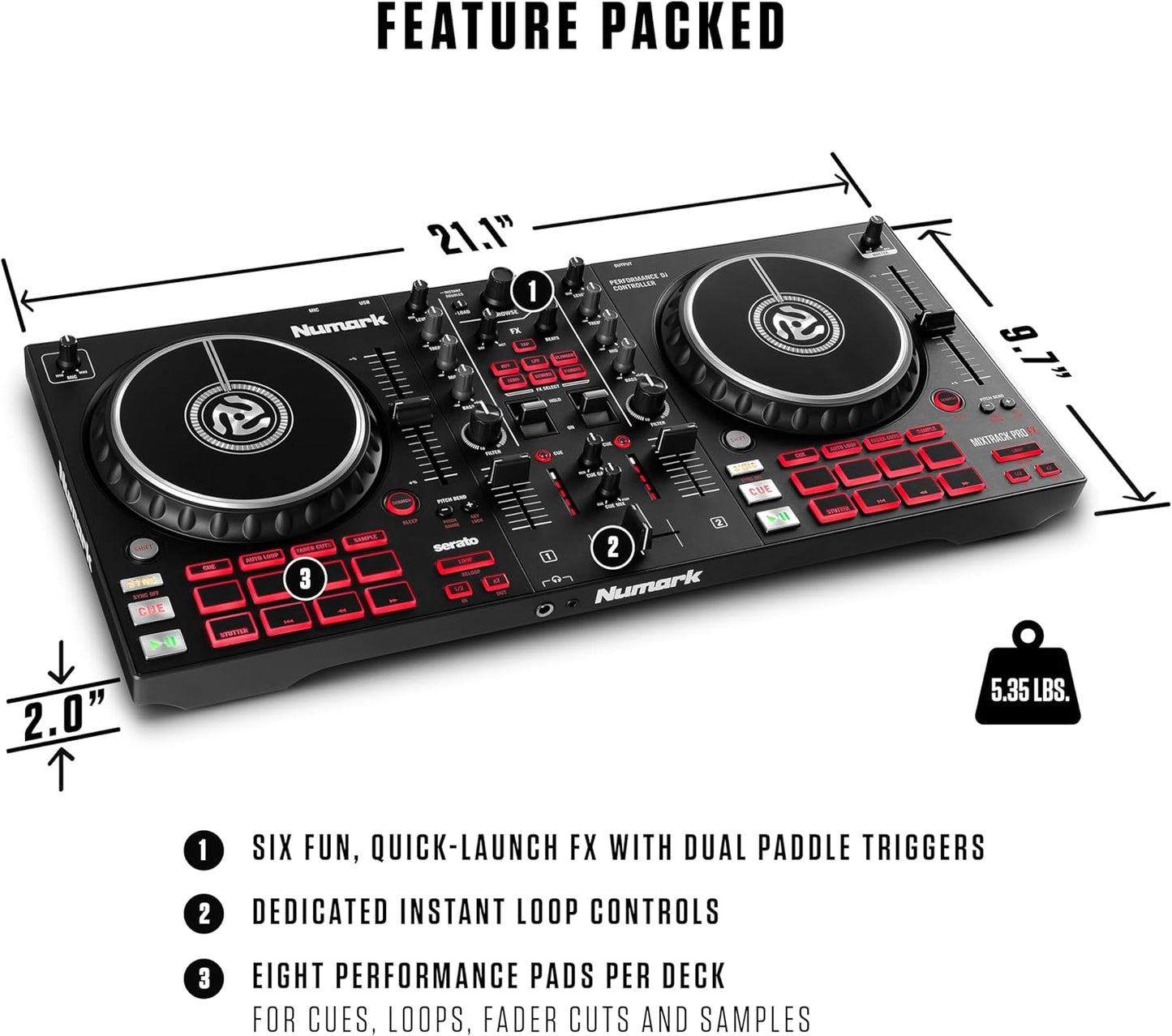 Numark Mixtrack Pro FX Serato DJ Controller with 2 Decks, Mixer, (Effects Paddles and Audio Interface)