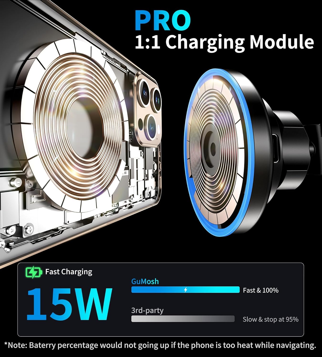 for MagSafe Car Mount Charger Dash/Windshield/Vent Wireless Car Charger with [LED Light], Strong Magnetic Phone Holder for Car for iPhone 16 15 14 13 12 Series, Fit MagSafe Accessories