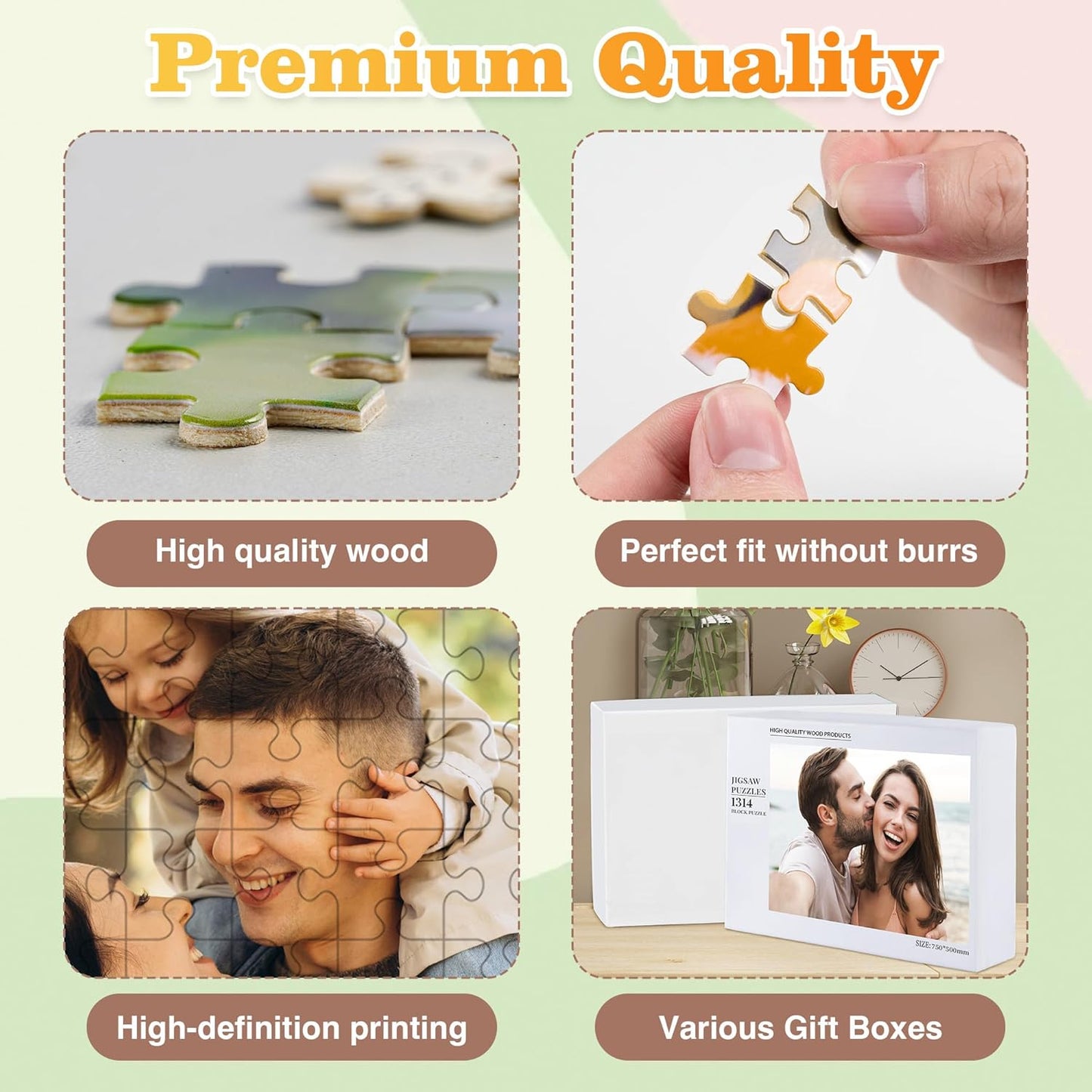 Easycosy Custom Photo Puzzles 35/70/120/300/500/1000 Pieces for Adults Families Personalized Picture Text Jigsaw Puzzle Gift for Holiday Birthday Wedding Anniversay(Horizontal/Vertical)