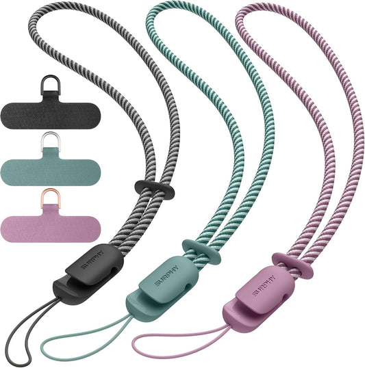 SURPHY 3 Pack Phone Wrist Strap with CellPhone Tether Tab, Cellphone Lanyard, Phone Strap with 2-Color Braided, Wrist Lanyard