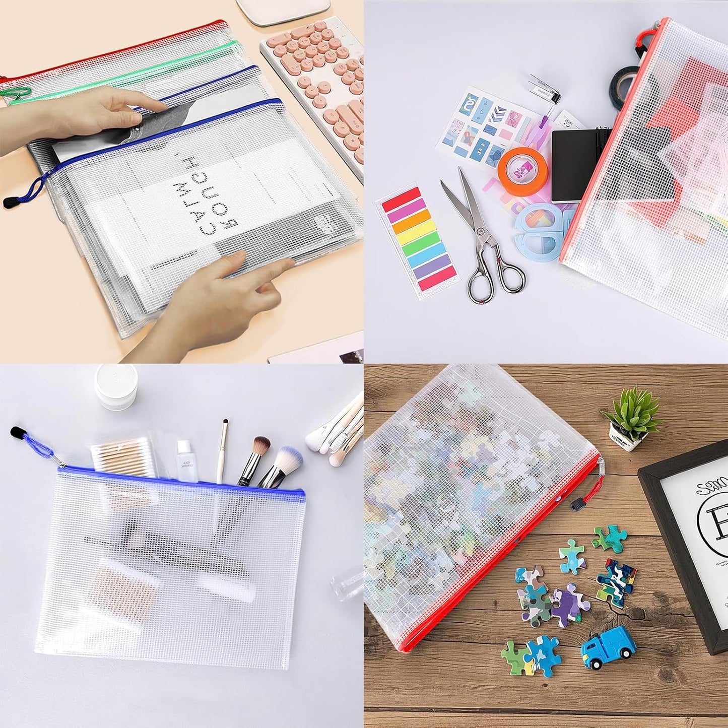 24pcs A4 Mesh Zipper Pouch Bags, Mesh Bags with Zipper Bulk, Pouches for Organization, Clear Storage Bags for Classroom, Travel, Office