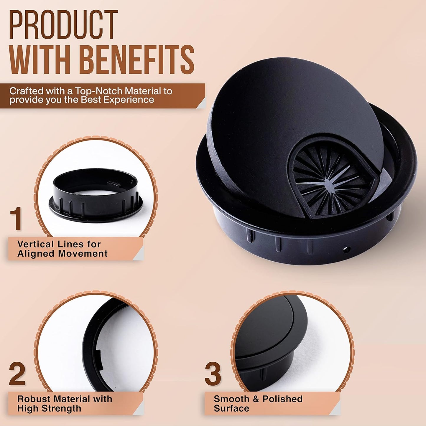 MAHDPRO Metal Desk Grommet 2 Inch (50 mm) Pack of 2-Flat Black Zinc Alloy Metallic Desk Cord Hole Cover to Arrange Cables & Wires Through Computer Table/Countertops