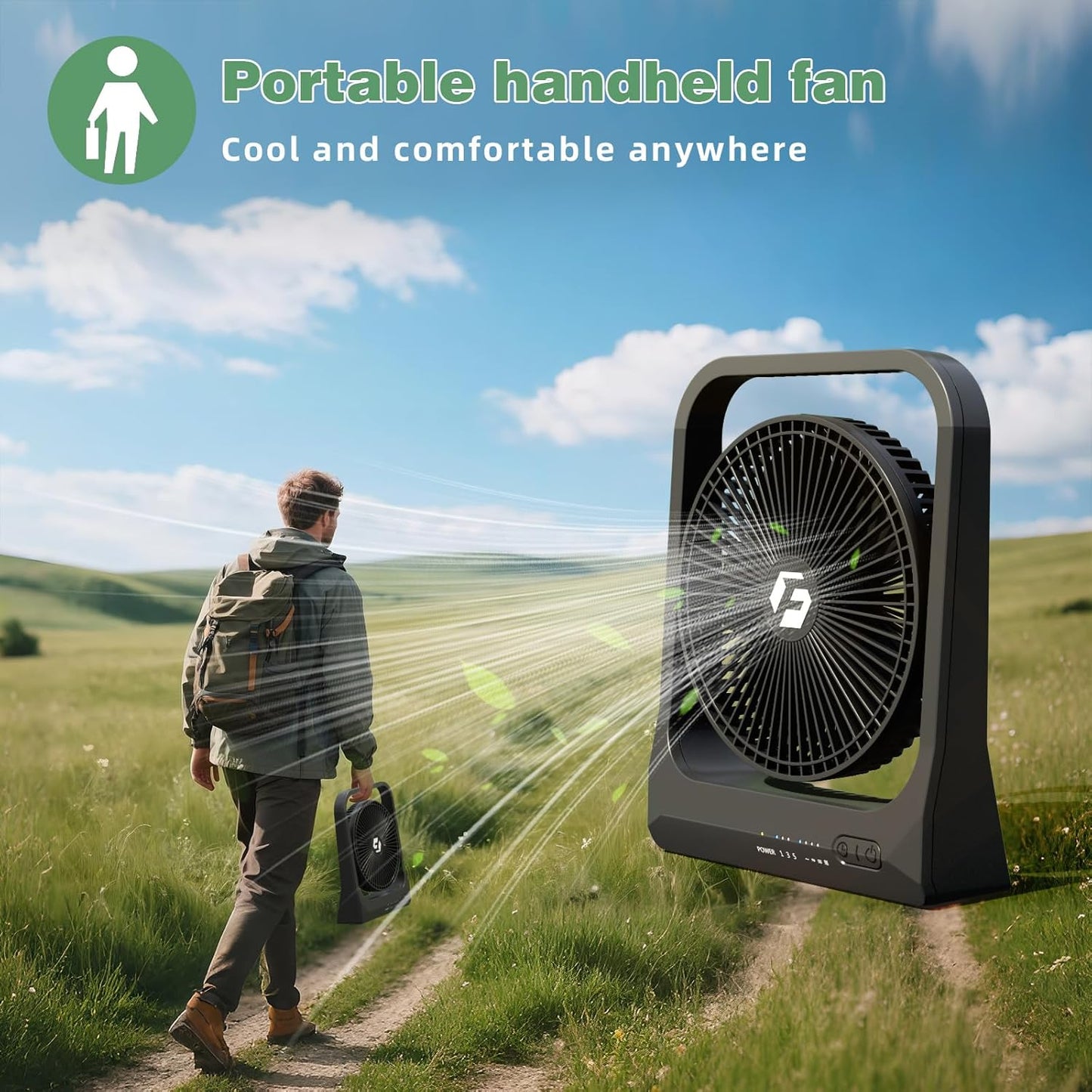 8-inch USB Portable Fan - 20800mAh Rechargeable Battery Operated Fan (80Hrs work time) - Personal Desk Fans - Battery Powered Fans use for Bedroom, Desktop, Table, Office, Camping, and Outdoor