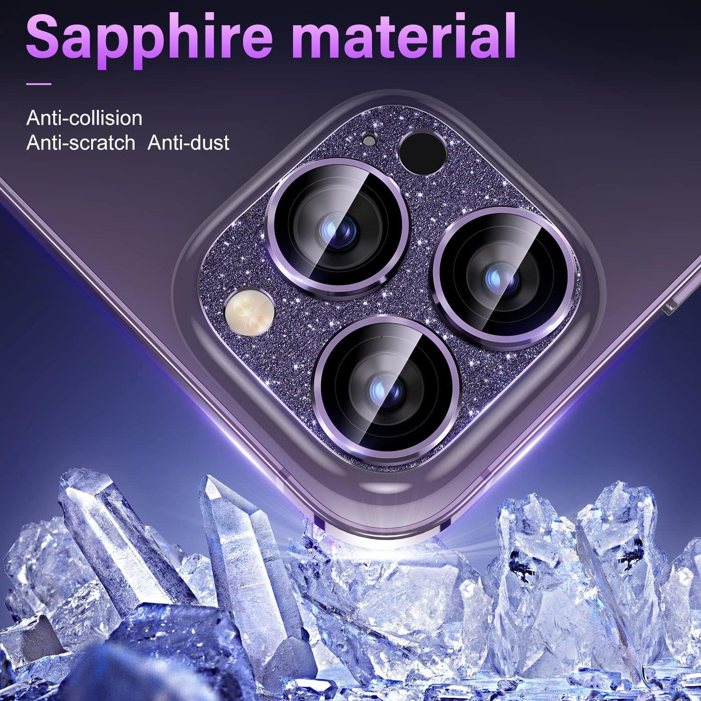 Uyiton for iPhone 14 Pro/iPhone 14 Pro Max Camera Lens Protector, [Drop Protection] 9H Tempered Glass Camera Cover screen Metal Ring Case Friendly Scratch Resistant Easy to Install - Glitter Purple