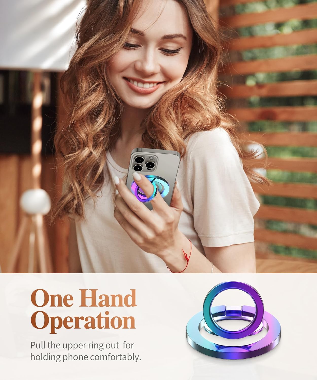 GVIEWIN Magnetic Phone Ring Holder, Compatible with MagSafe Phone Grip with Adjustable Stand, Magnet Phone Ring Kickstand for iPhone 16 Pro Max/Plus/15/14/13/12 Series/Other Phones (Colorful)