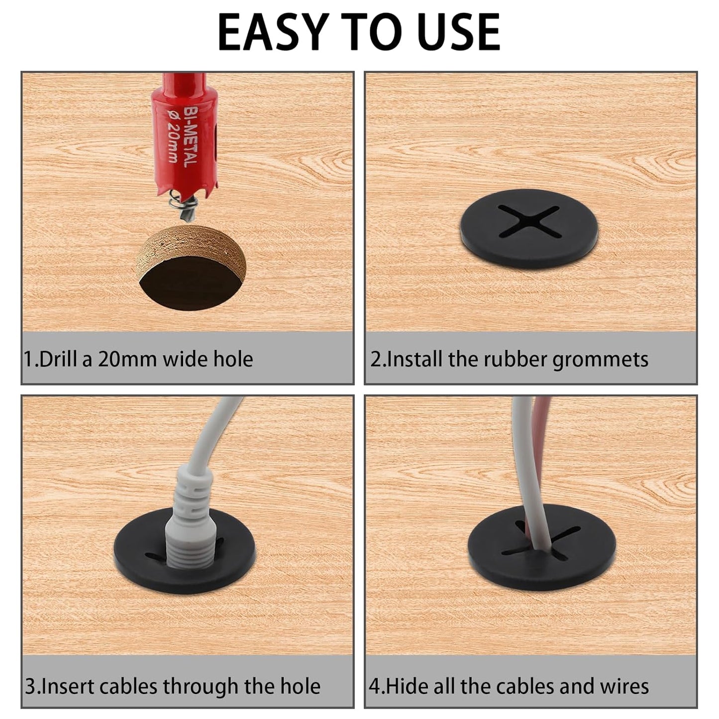 3/4 Inch(20mm) Desk Grommet,13 Pieces Wire Grommet, Desk Hole Cover for Cables with Hole Saw,Plastic Cable Cord Wire Hole Cover for Desk, Table,Cabinet,Countertop and Other Furniture(Black)