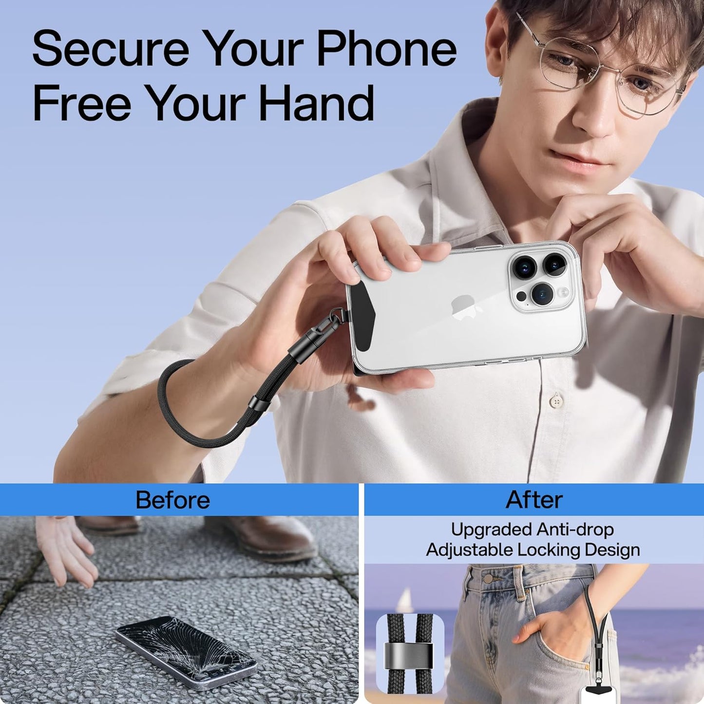 Kaptron Adjustable Phone Wrist Strap - Universal Cell Phone Lanyard Wrist Strap with Lanyard Patches