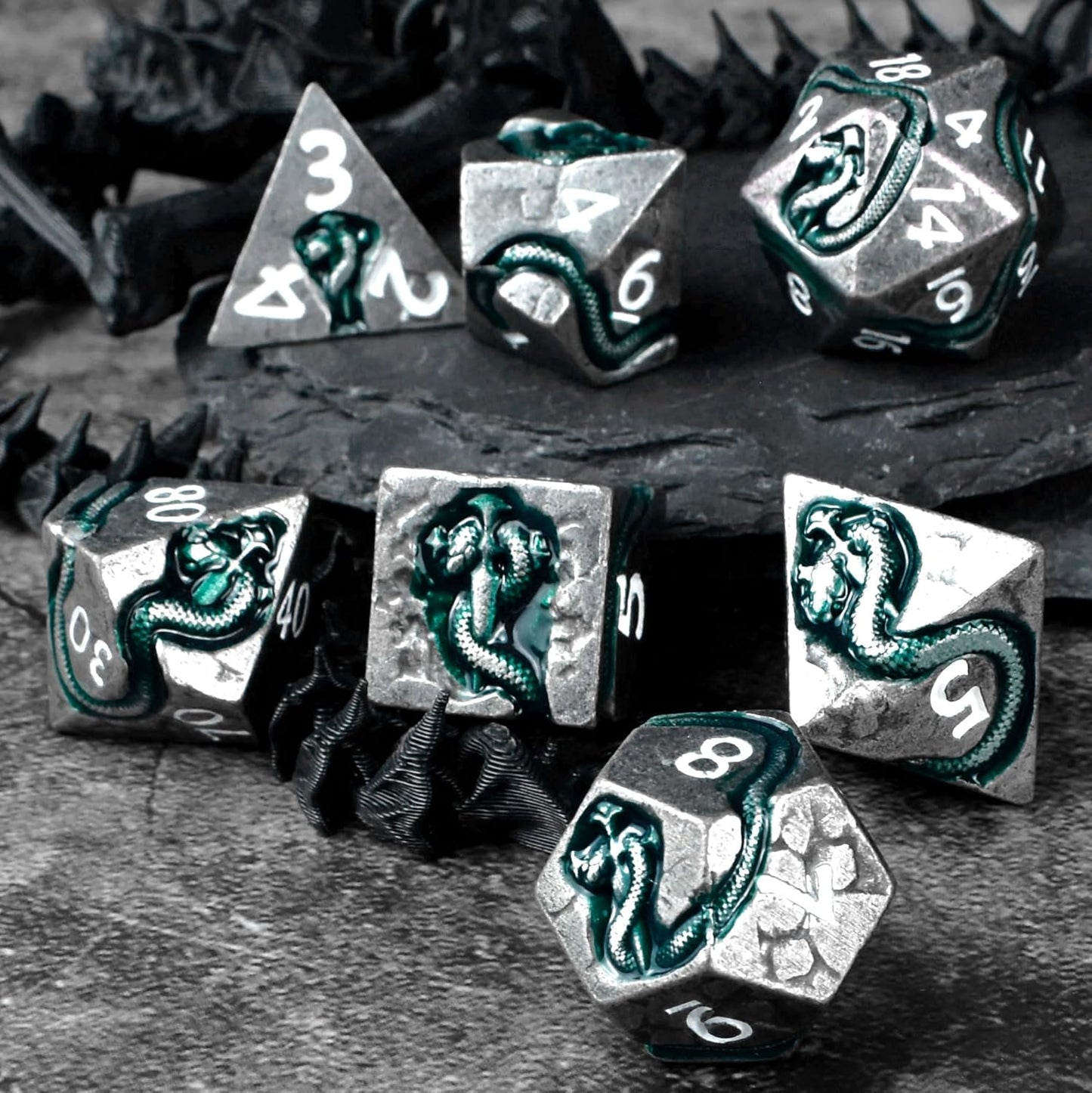 RULE DICE Serpent's Cunning DND Dice Set - Metal Dungeons and Dragons Dice for Players & DMS - Balanced Polyhedral D&D Dice, Unique D and D Gift for GMS and Players