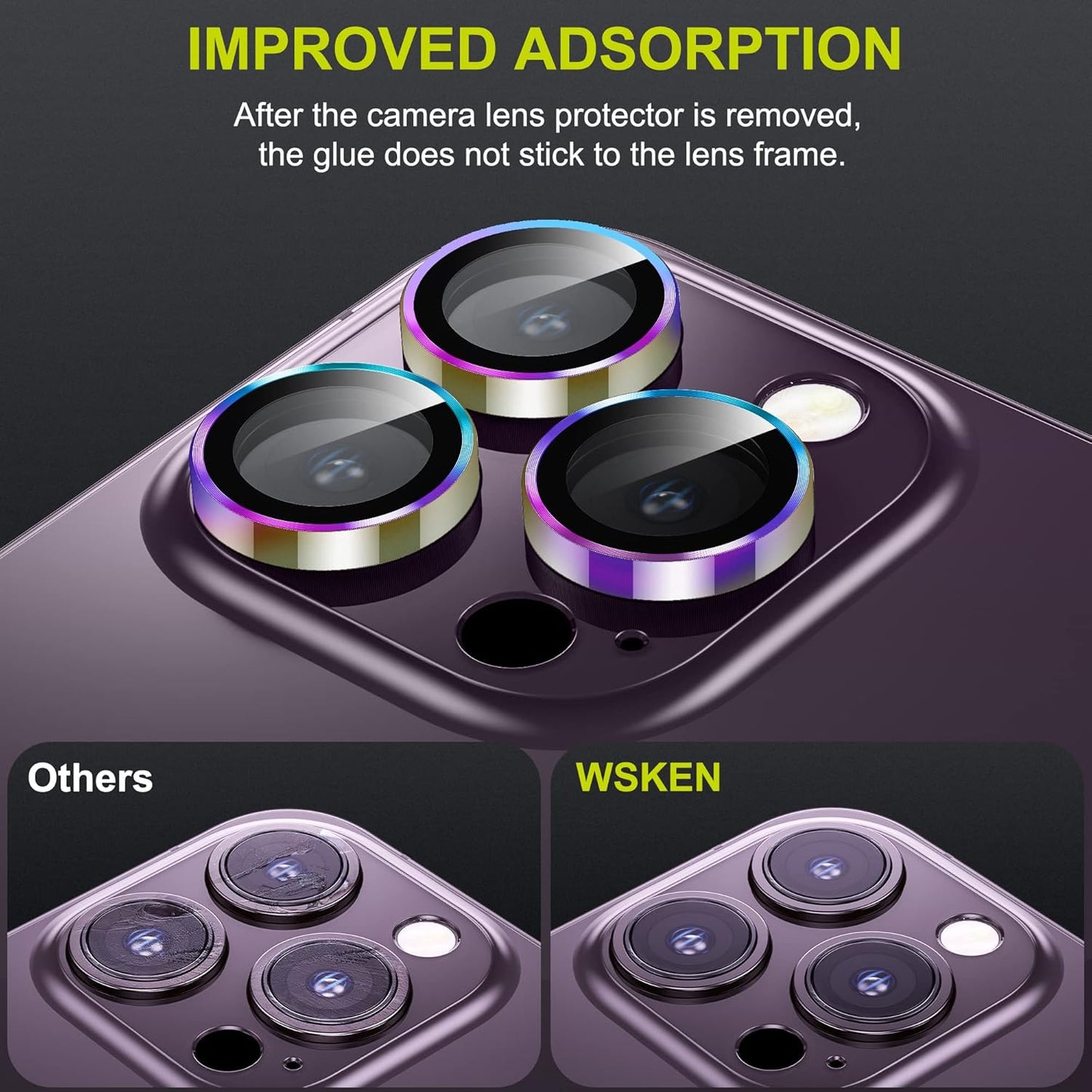 WSKEN for iPhone 14 Pro/iPhone 14 Pro Max Camera Lens Protector,[Night Shooting Mode] HD Tempered Metal Glass Camera Screen Protector Cover Film Accessories, Colorful