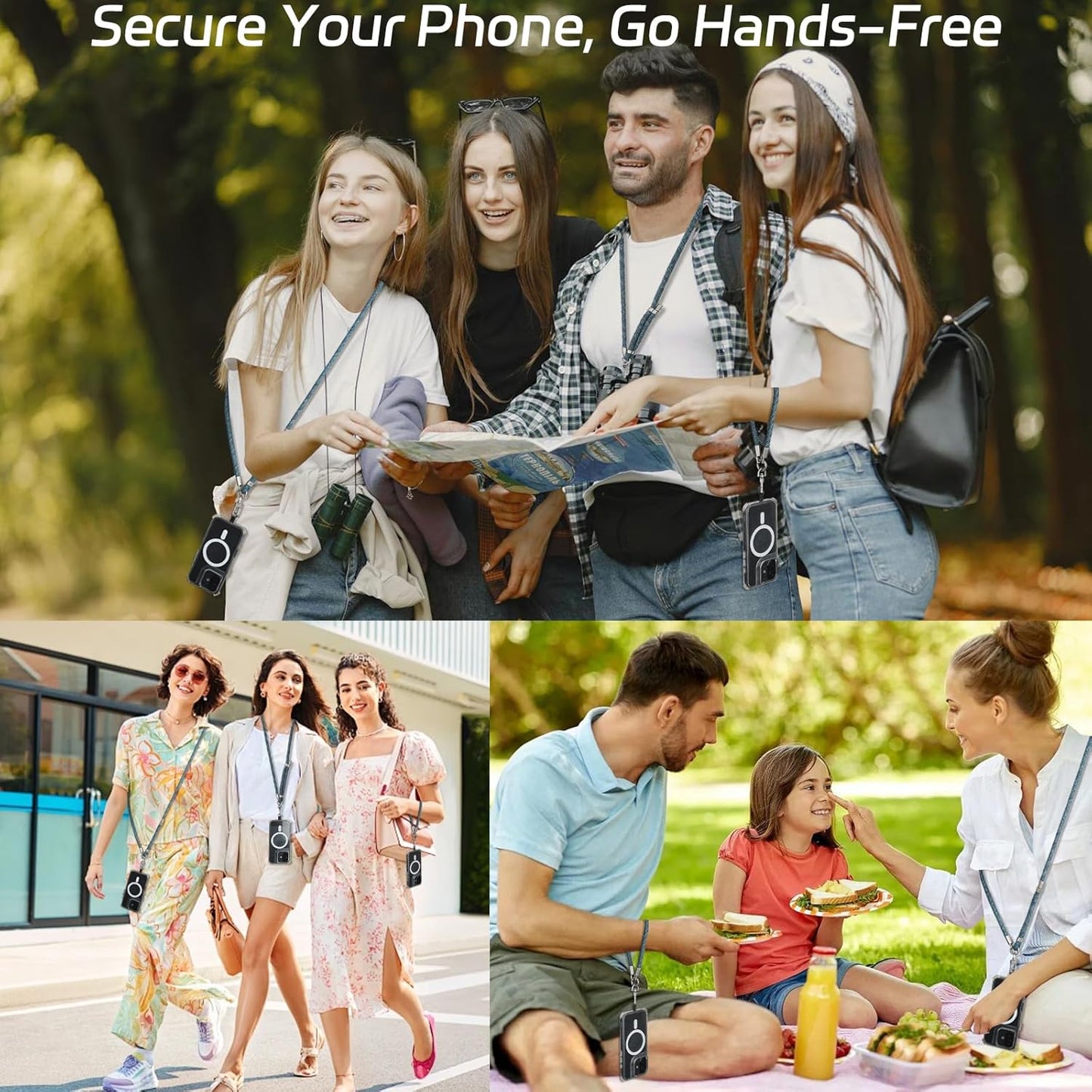 3-in-1 Adjustable Phone Lanyard Crossbody Cell Phone Neck Strap Universal Mobile Wrist Lanyard