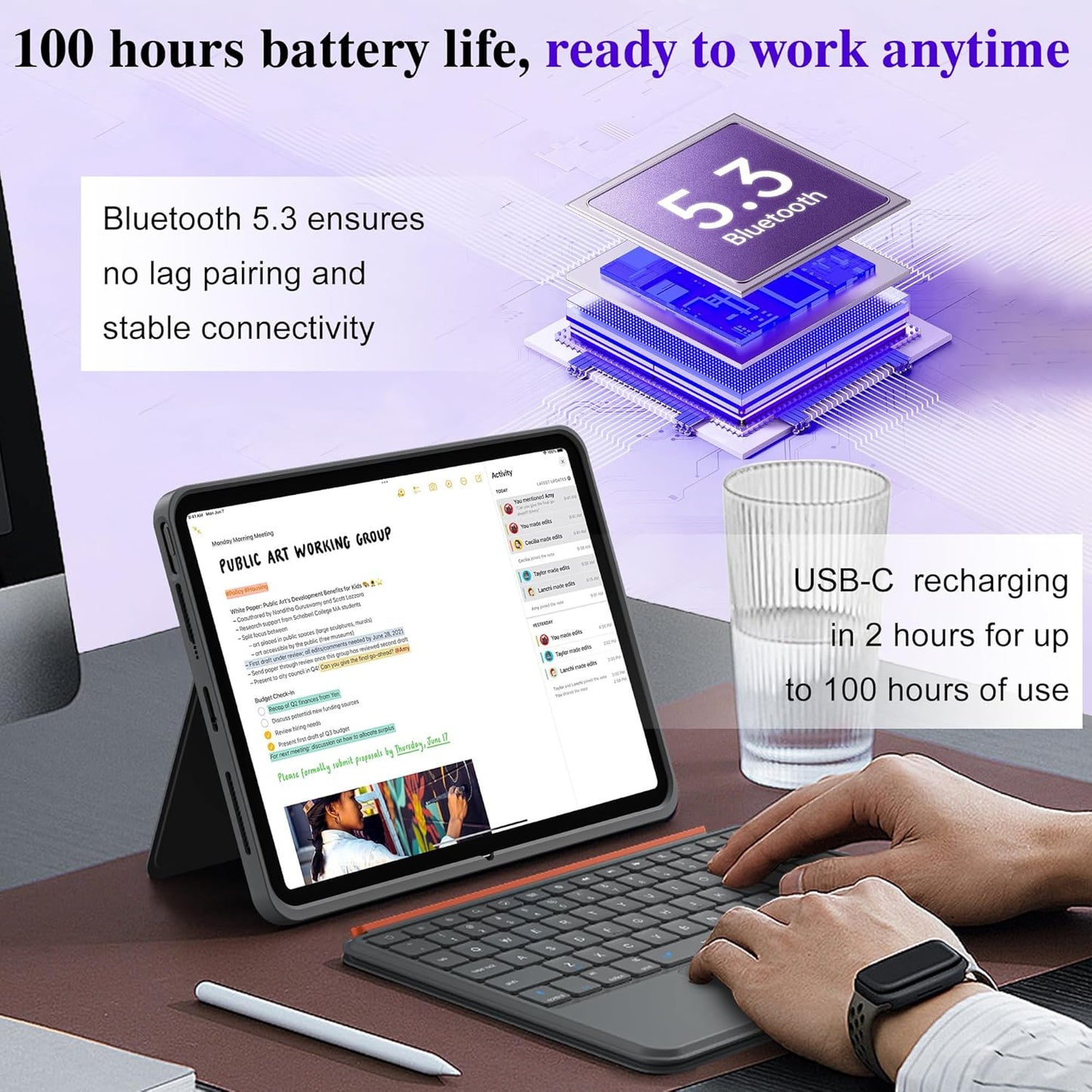 WIWU Keyboard Case for iPad Air 13 Inch 3 in 1 Magnetic Detachable Keyboard Case Adjustable Stand 7 Colours Backlit Keys with Trackpad (Grey, for Air 13"(M3/M2) Pro 12.9" 6/5/4/3)