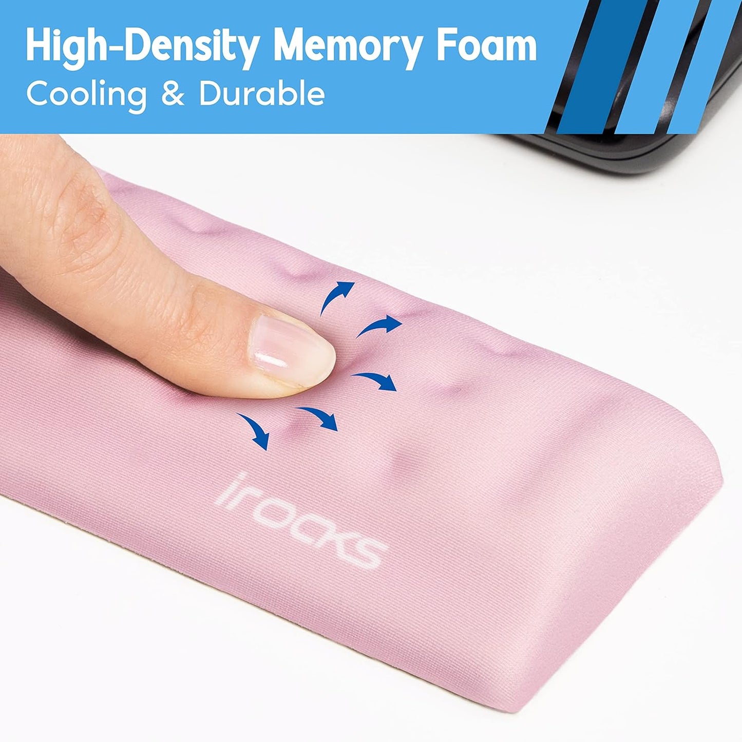 i-Rocks Memory Foam Keyboard Wrist Rest - Pain-Reducing Wrist Rest for Computer Keyboard - Non-Slip Rubber Base Wrist Rest - Cooling Keyboard Pad for Long Hours of Work, Studying, Gaming