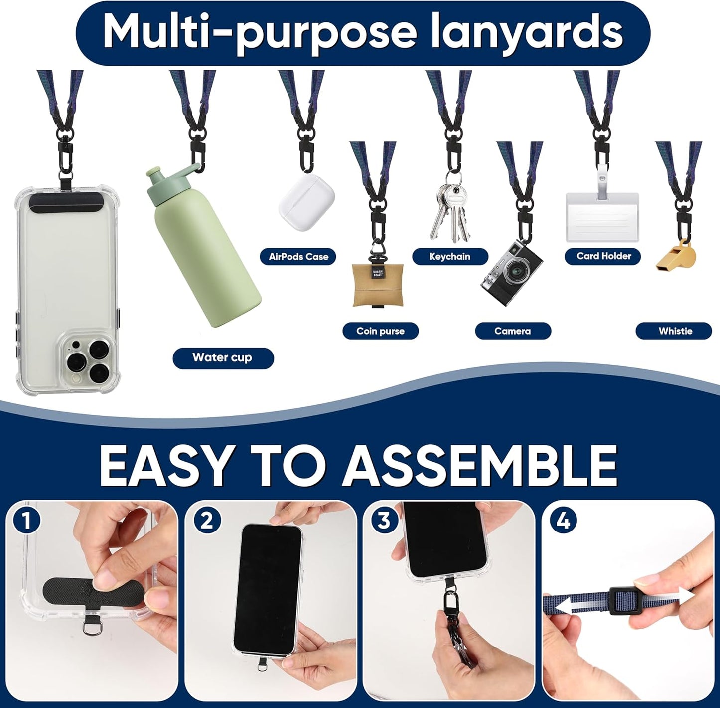 Cell Phone Strap Adjustable Wrist Strap Crossbody Cellphone Holder Extra Long Phone Lanyard Wrist Lanyard (Navy)