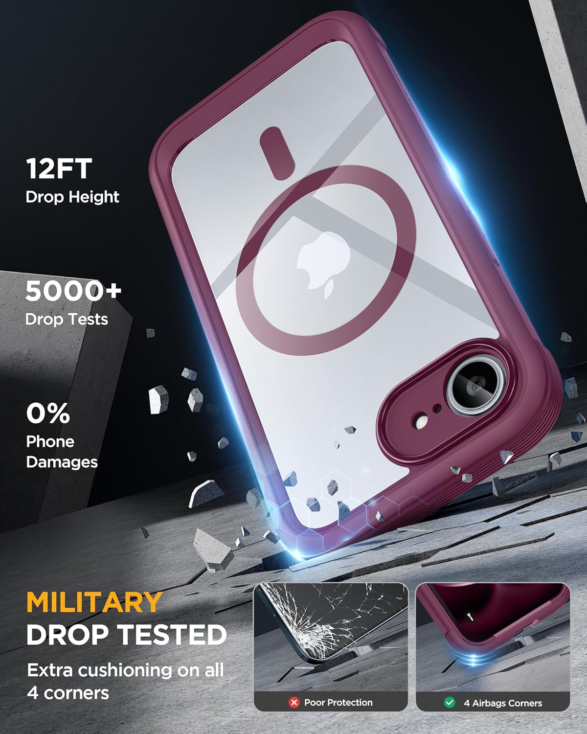 Miracase Magnetic for iPhone 16e Case Full-Body Phone with Built-in Glass Screen Protector, [Compatible with MagSafe] Military Drop Proof 16E Cover Bumper 6.1 inch, Plum