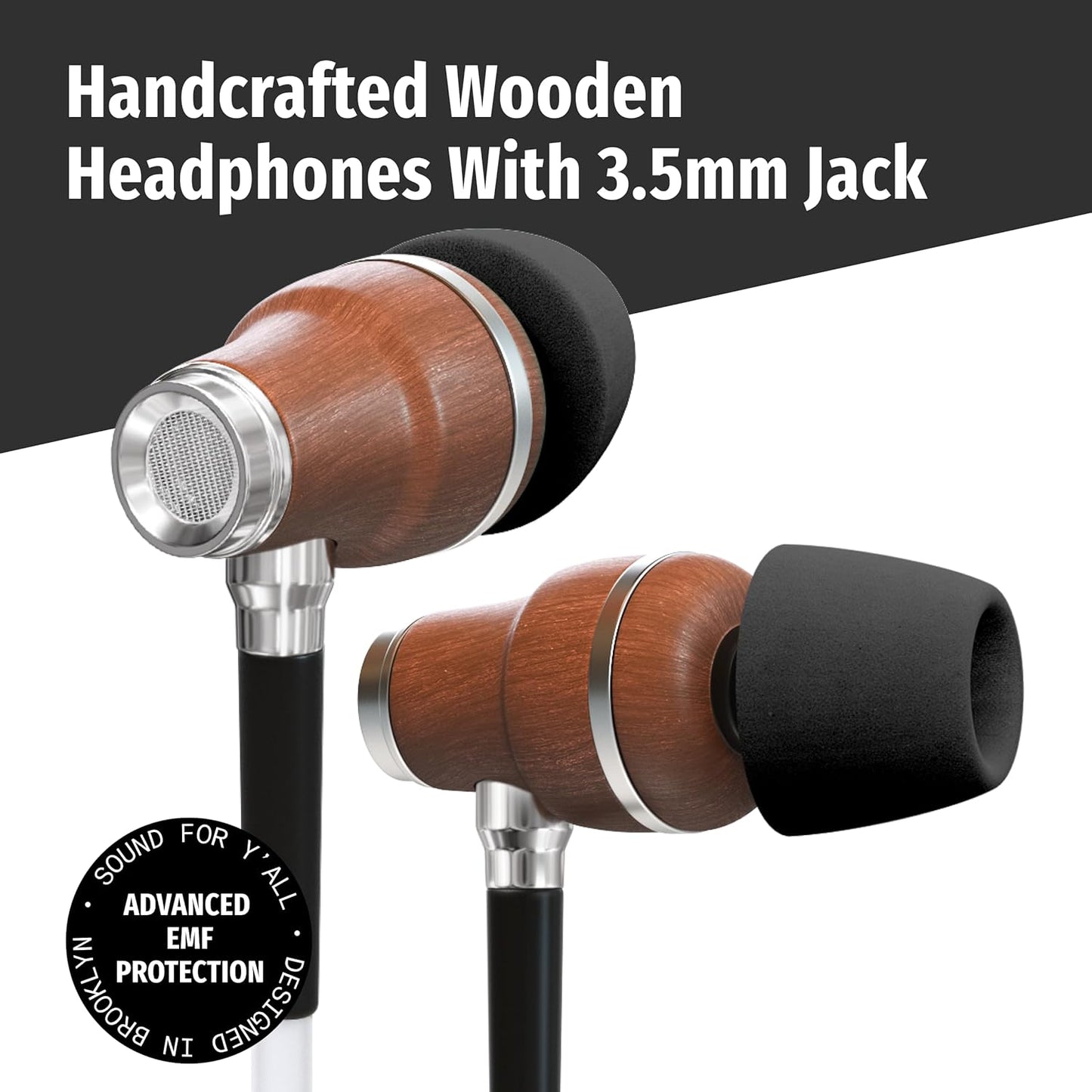 Symphonized Premium Wooden Airtube Headphones EMF Earbuds, 3D Sound, Microphone Volume Control, 8mm Bass Drivers Granting High Audio Quality 3.5mm Jack