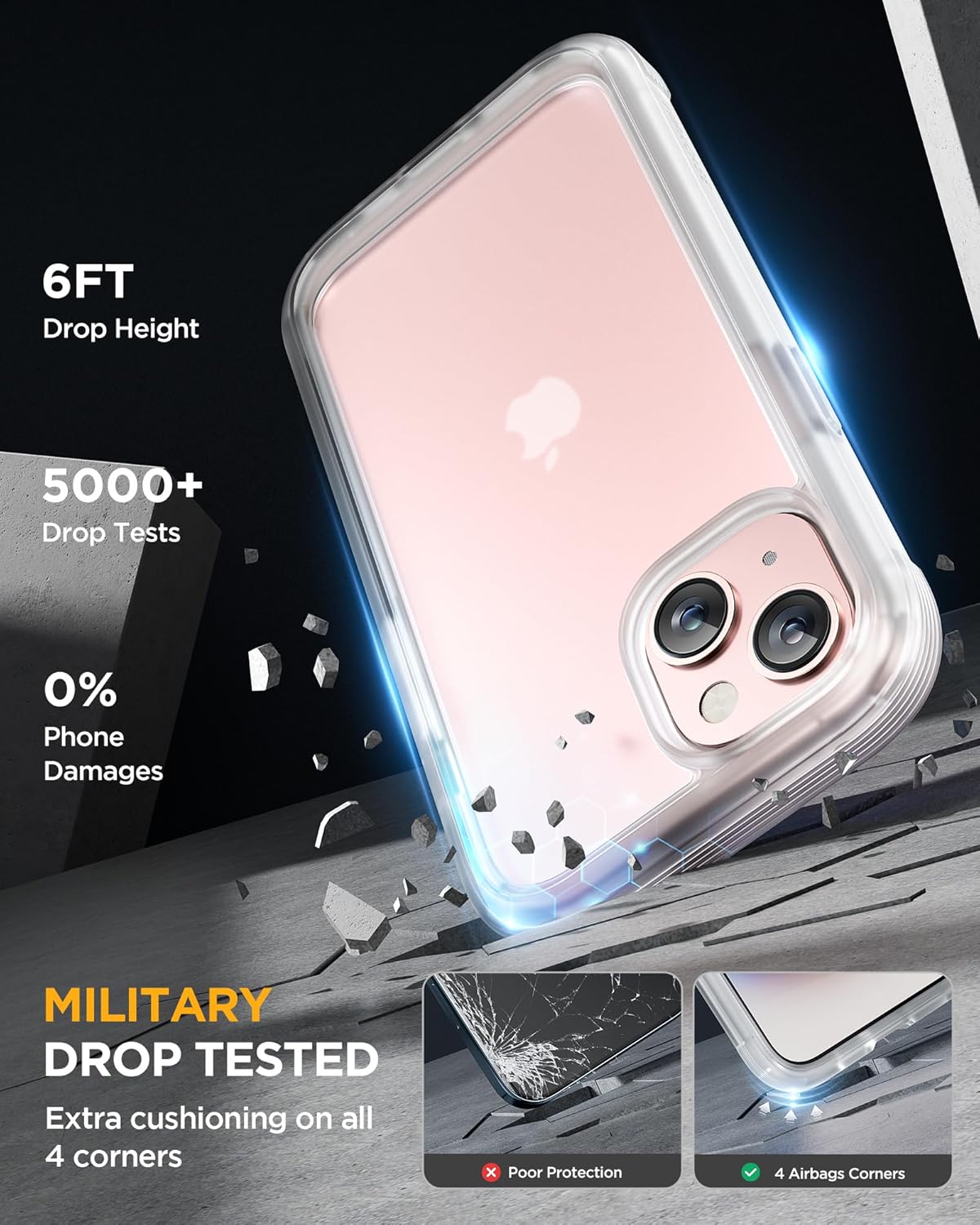Miracase Glass Series Designed for iPhone 15 Plus Case 6.7',Full-Body Military Drop Proof 15 Plus Phone Case Cover with Built-in 9H Tempered Glass Screen Protector,Frosted Clear