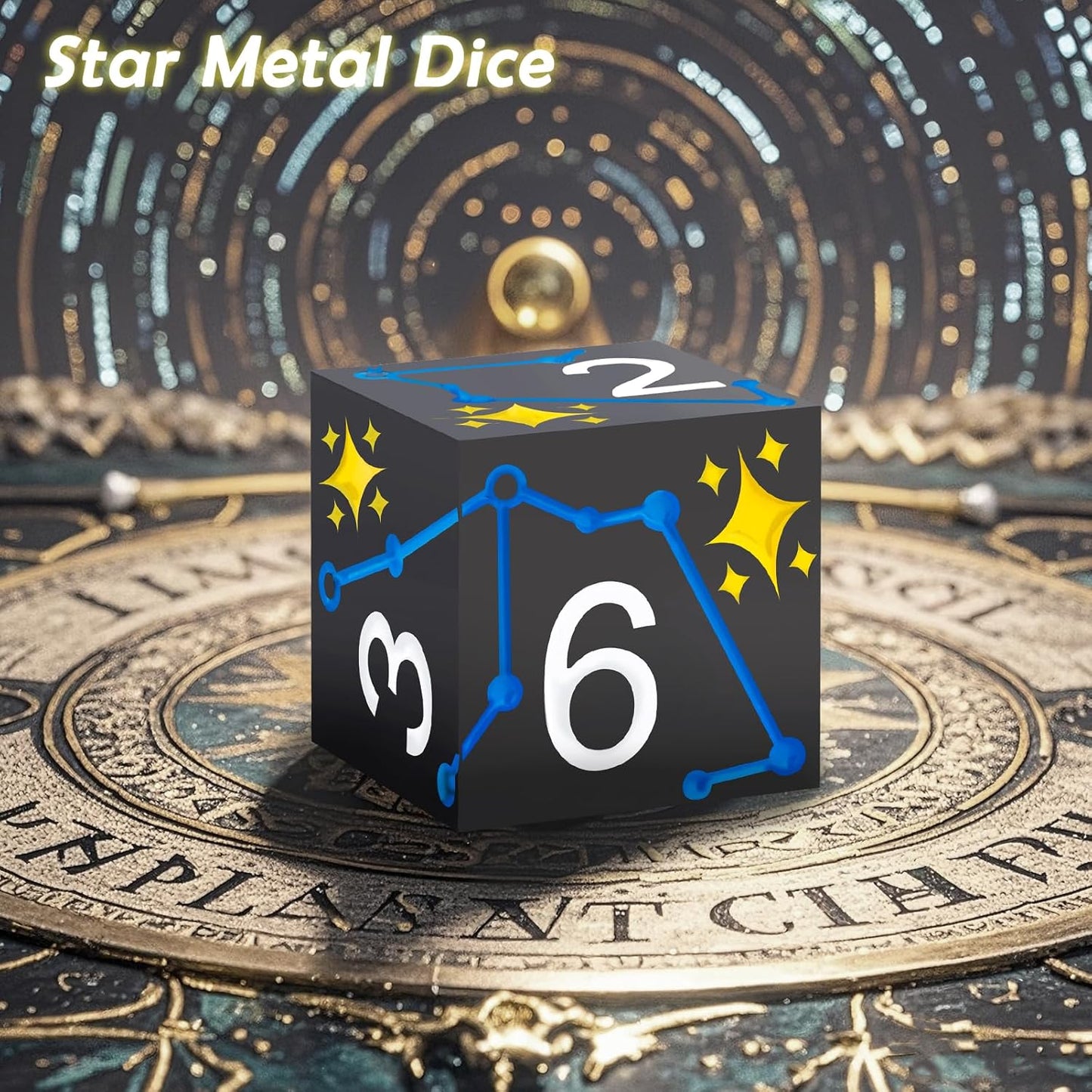 PJOY Metal Dice Set D&D Star DND Dice Set Polyhedral Dice for RPG Role Playing Games Dungeons and Dragons TTRPG Black Yellow Blue DND Dice for DND Gamers