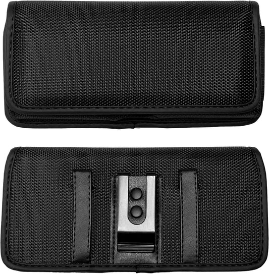 Nylon Cell Phone Holster for Samsung Galaxy A21, A22 5G, Note20 Ultra, S20/S21/S22 Ultra 5G, T-Mobile REVVL 6 Pro - Horizontal Case Canvas Waist Carrying Pouch with Belt Clip/Loops, Black