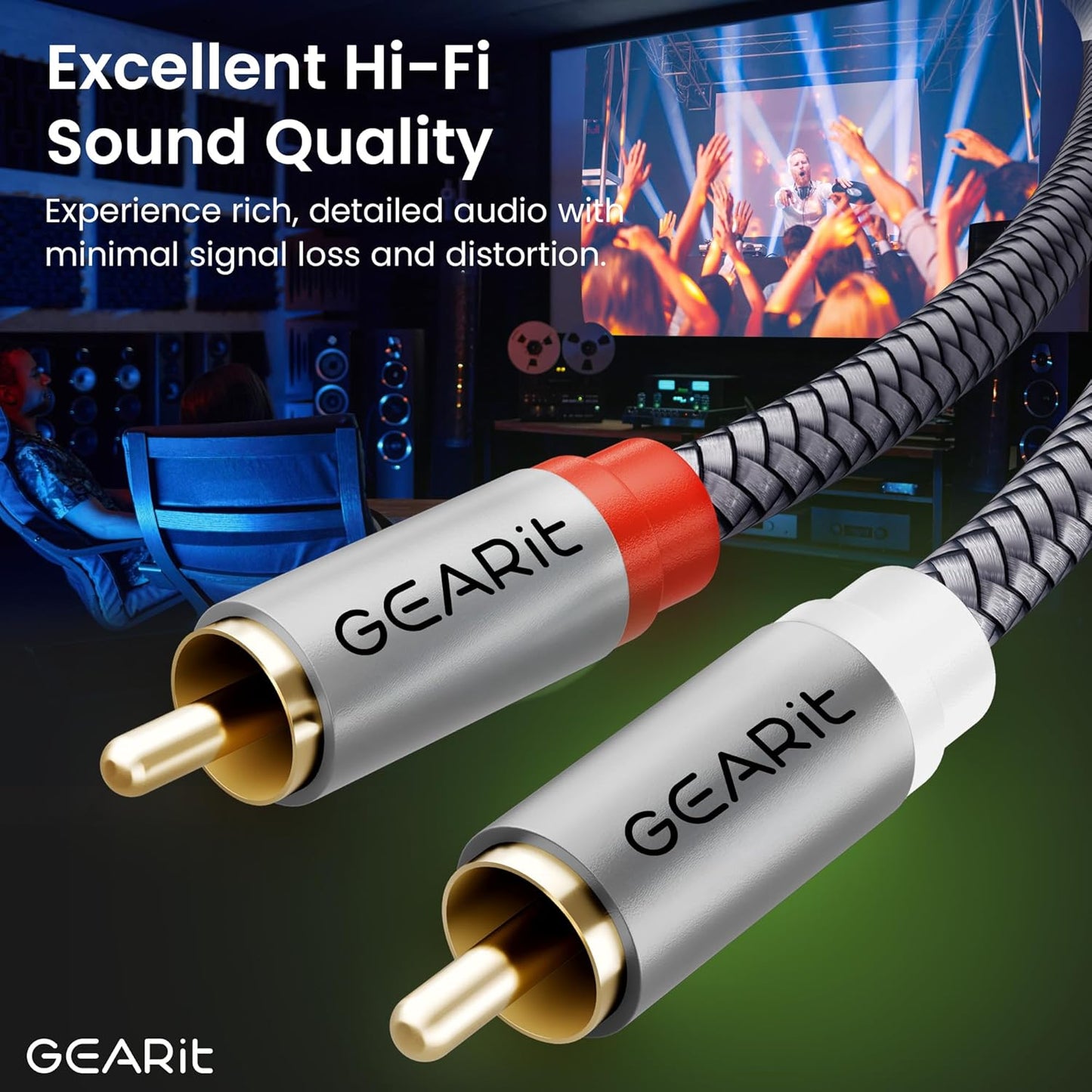 GEARit RCA Cable (20FT) 2RCA Male to 2RCA Male Stereo Audio Cables Shielded Braided RCA Stereo Cable for Home Theater, HDTV, Amplifiers, Hi-Fi Systems, Car Audio, Speakers, 20 Feet
