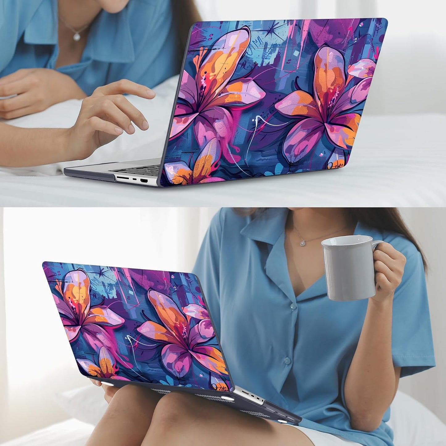 Mektron Case for 2025 MacBook Pro 16" M4 A3403 A3186 M3 A2991 M2 A2780 M1 A2485 (2021/2023/2024) Pro/Max with Touch ID, Hard Shell Plastic Laptop Cover Keyboard Cover, Graffiti Flower