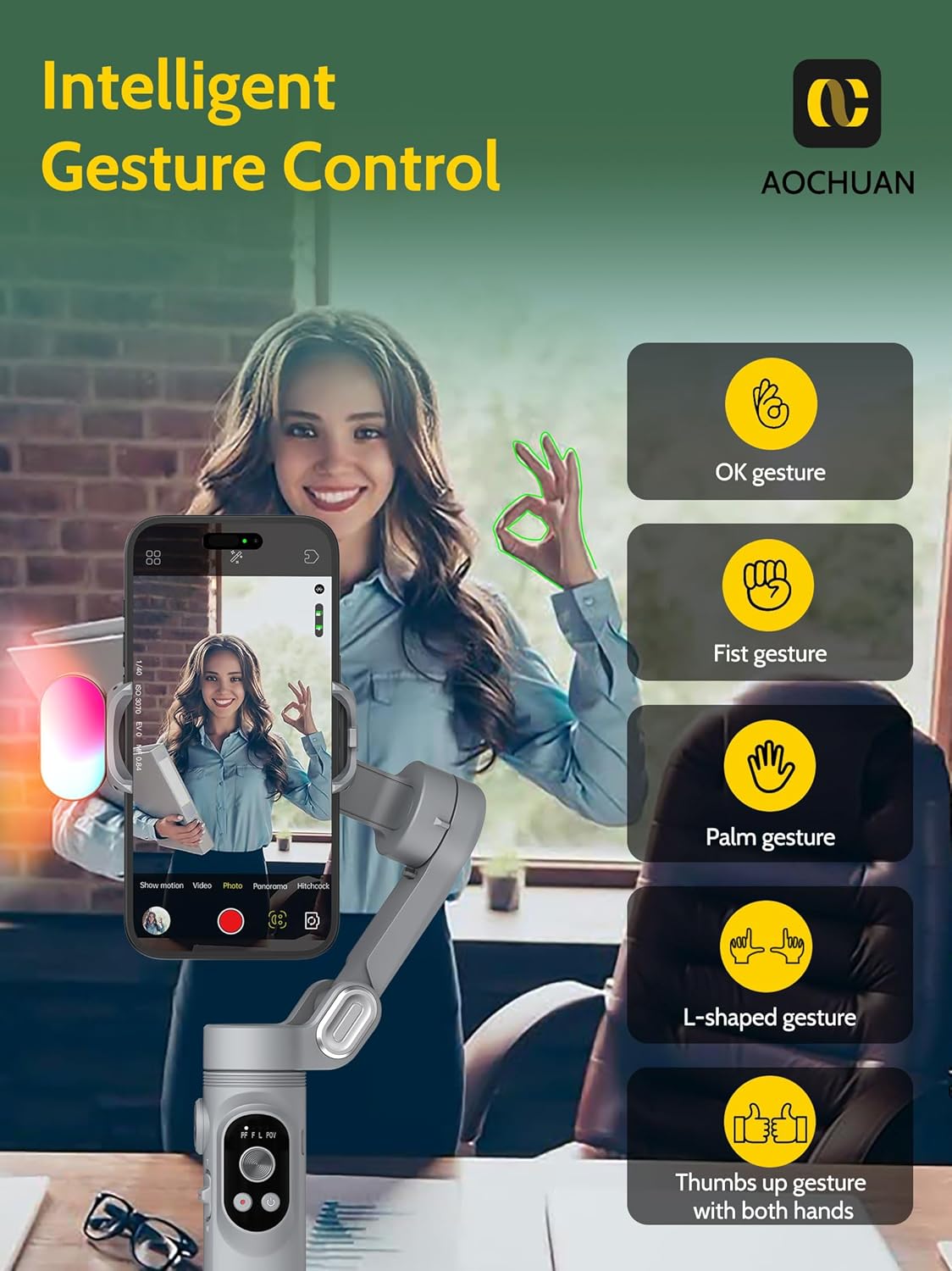 3-axis Gimbal Stabilizer for Smartphone w/ 1/4 Thread Foldable Phone Stabilizer for Recording, Built-in Fill Light, Smartphone Gimbal w/RGB Light for iPhone 15/14 Vlogging(Smart X Kit Grey)