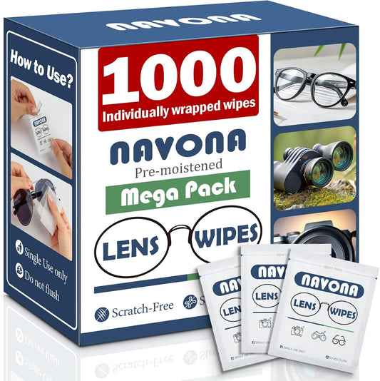 1000 Count Lens Wipes for Eyeglasses – Pre-Moistened, Individually Wrapped Eyeglass Cleaning Wipes – Scratch-Free, Streak-Free Glasses Cleaner Wipes for Sunglasses & Camera Lens – Bulk Pack