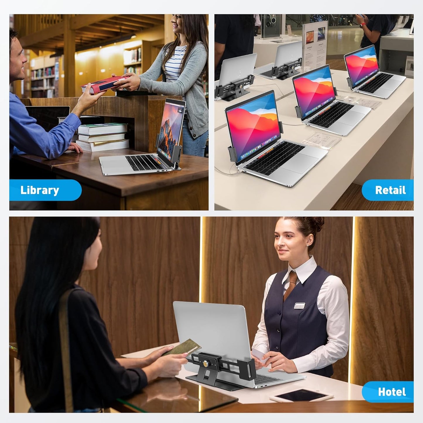 AboveTEK Laptop Locking Station, Premium Aluminum MacBook Security Lock with High-Security Copper Cylinder, Anti-Theft Computer Lock for All 11"-17" No-Slot Notebooks, Non-Slip Base for Public Spaces