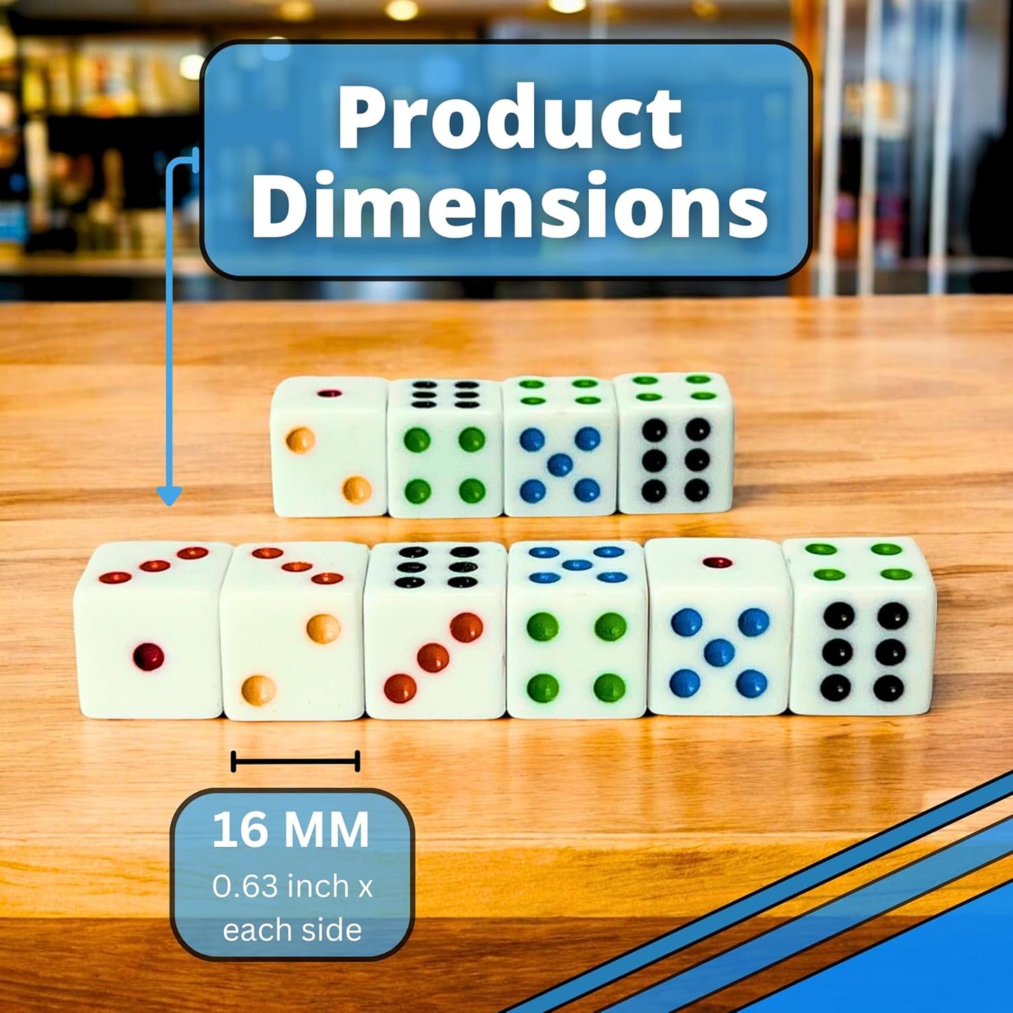 Luck Lab 10 Piece D6 Multicolor Pip Dice Pack - Acrylic 16mm Square Edge Standard Dice for RPG MTG DND Table Games and Board Games, Storage Bag Included (White Multicolor)